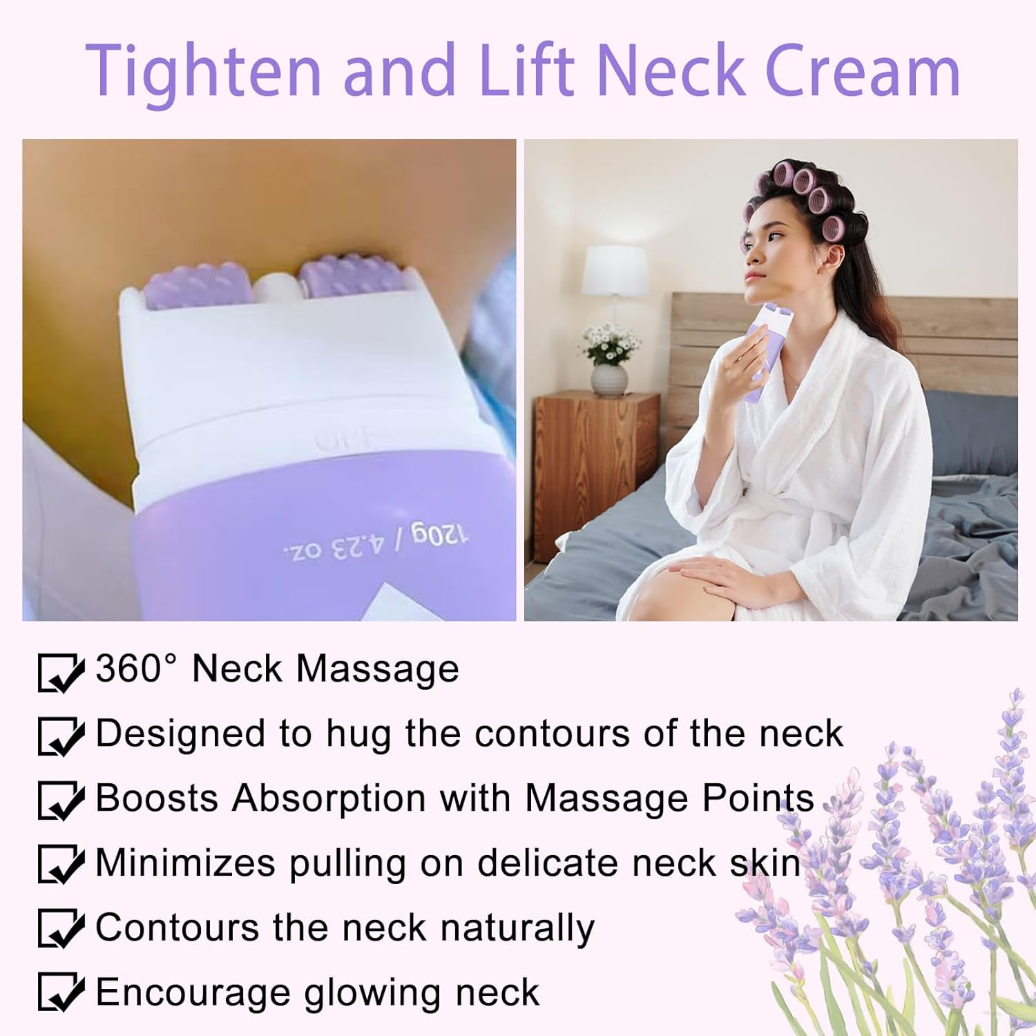 Neck Cream Tighten Lift, Retinol Lotions with Roller, Neck Chest Wrinkles Body Care, Firming Skin and Face Lifting, Collagen Moisturizer, Tightening Lotion Skincare for Women image number 1