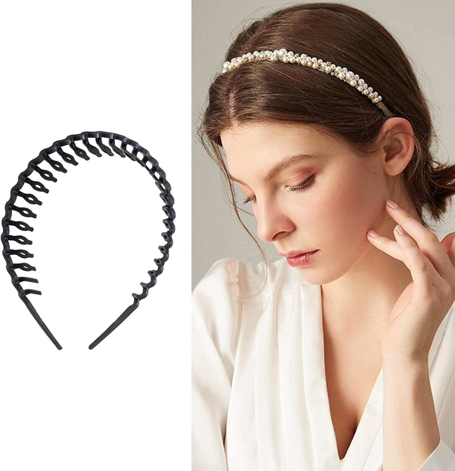 Comb Headband - Wavy Hair Head Bands Comb with Teeth,Non-Slip Head Bands Resin Fashion Hairpin Accessories for Men Women Girls - Pink image number 4