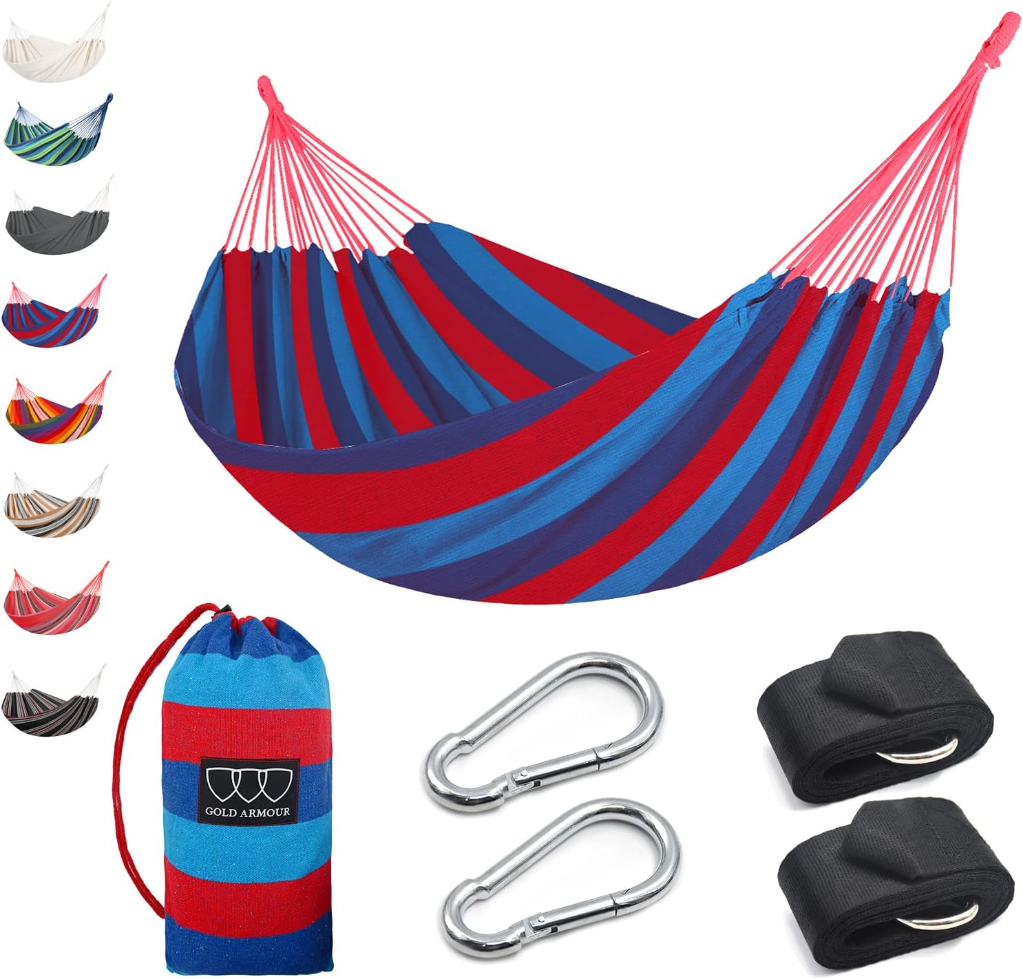 Gold Armour Brazilian Style Hammock with Tree Straps - Durable, Portable Single Double for Camping, Outdoor, Indoor, Patio, Backyard (Rainbow)