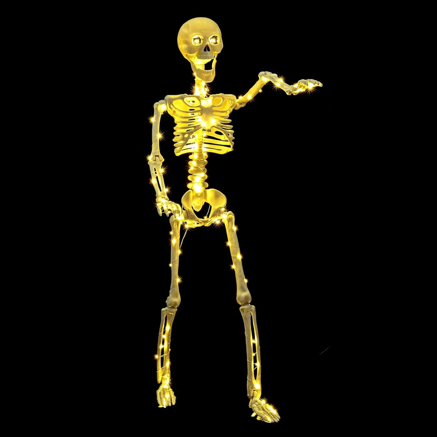 Halloween Skeleton Decorations - 40" (100Cm) Light-Up Skeleton with LED Poseable Full Body with Halloween Prop for Indoor & Outdoor Yard, Porch, Haunted House & Party Decor (1 Pack) image number 5