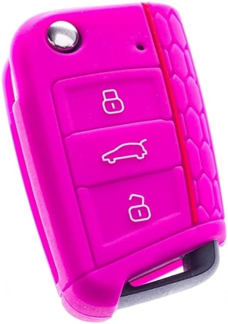 WSWJDW Silicone Car Key Case Cover Keychain Ring Key Bag, Fit for Volkswagen Vw Golf 7 Mk7 Skoda Octavia A7 Seat Leon Ibiza,Pink image number 2