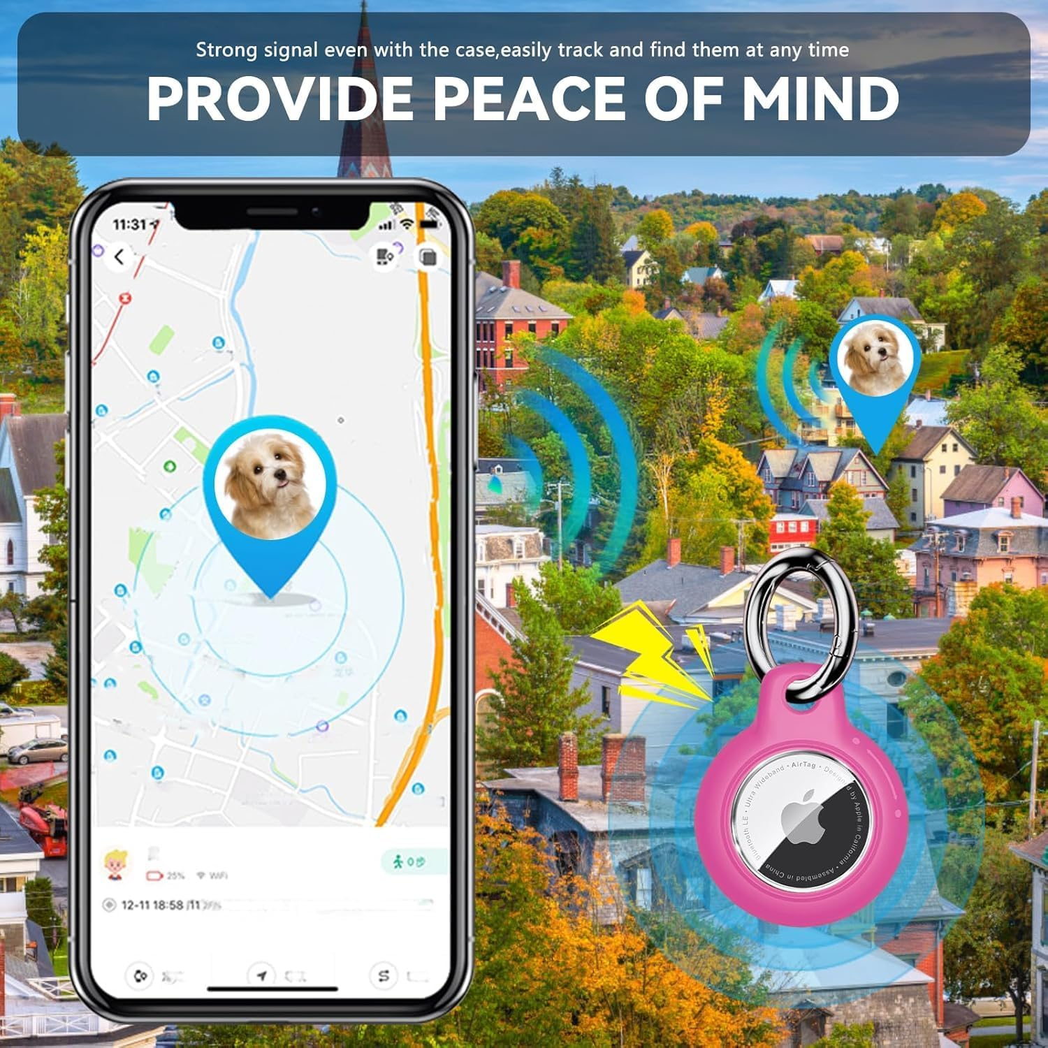 Compatible with Apple Airtags Keychain Waterproof Airtag Holder, Hard PC Airtag Case, Anti-Scratch and Shock Air Tag Holder, Airtags Accessories for Holder, Cover for Dog,Car Key,Luggage 【Rose Red】 - Blue image number 3