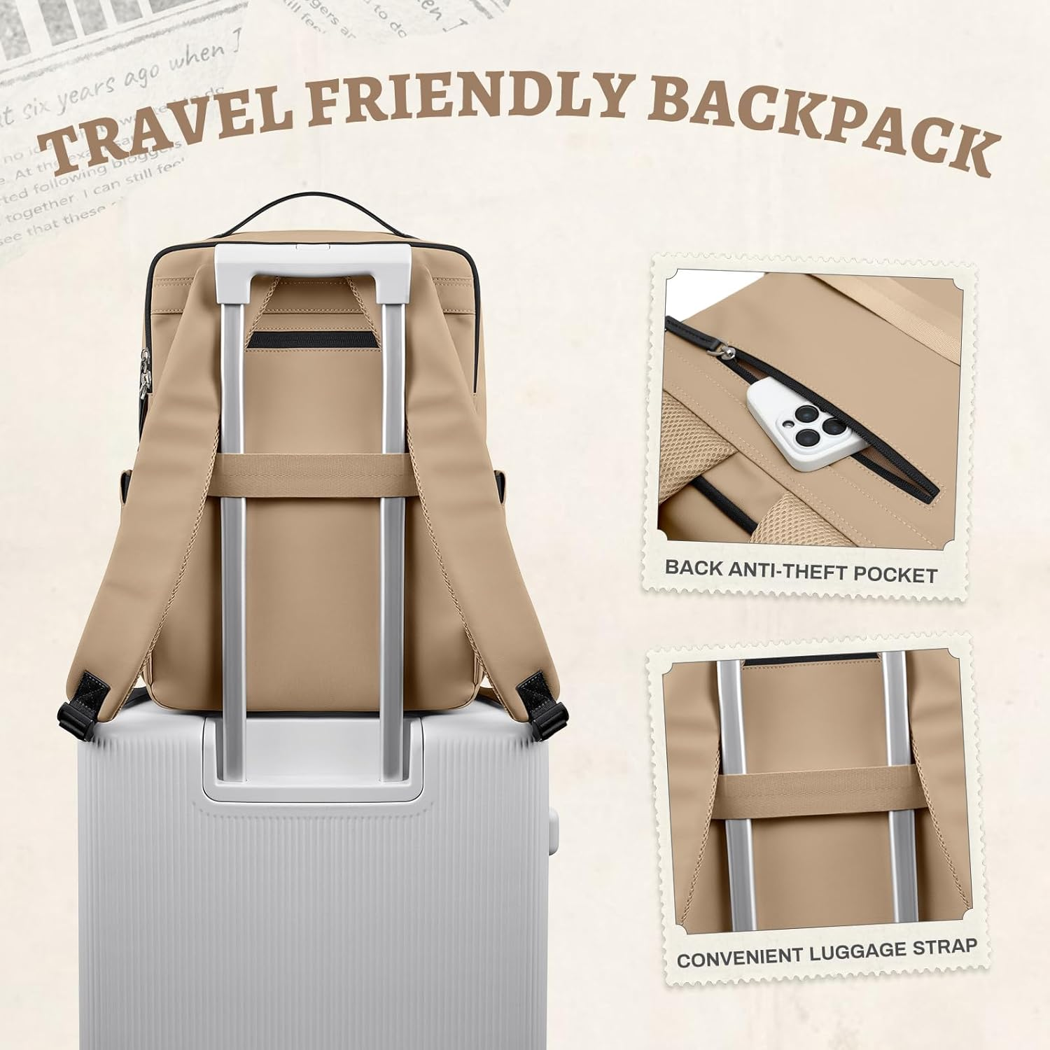 GOLF SUPAGS Faux Leather Backpack Women'S Stylish Laptop Backpack Multifunctional Daypack Waterproof Perfect for Work College and Travel Fits 15.6 Inch Notebooks image number 3