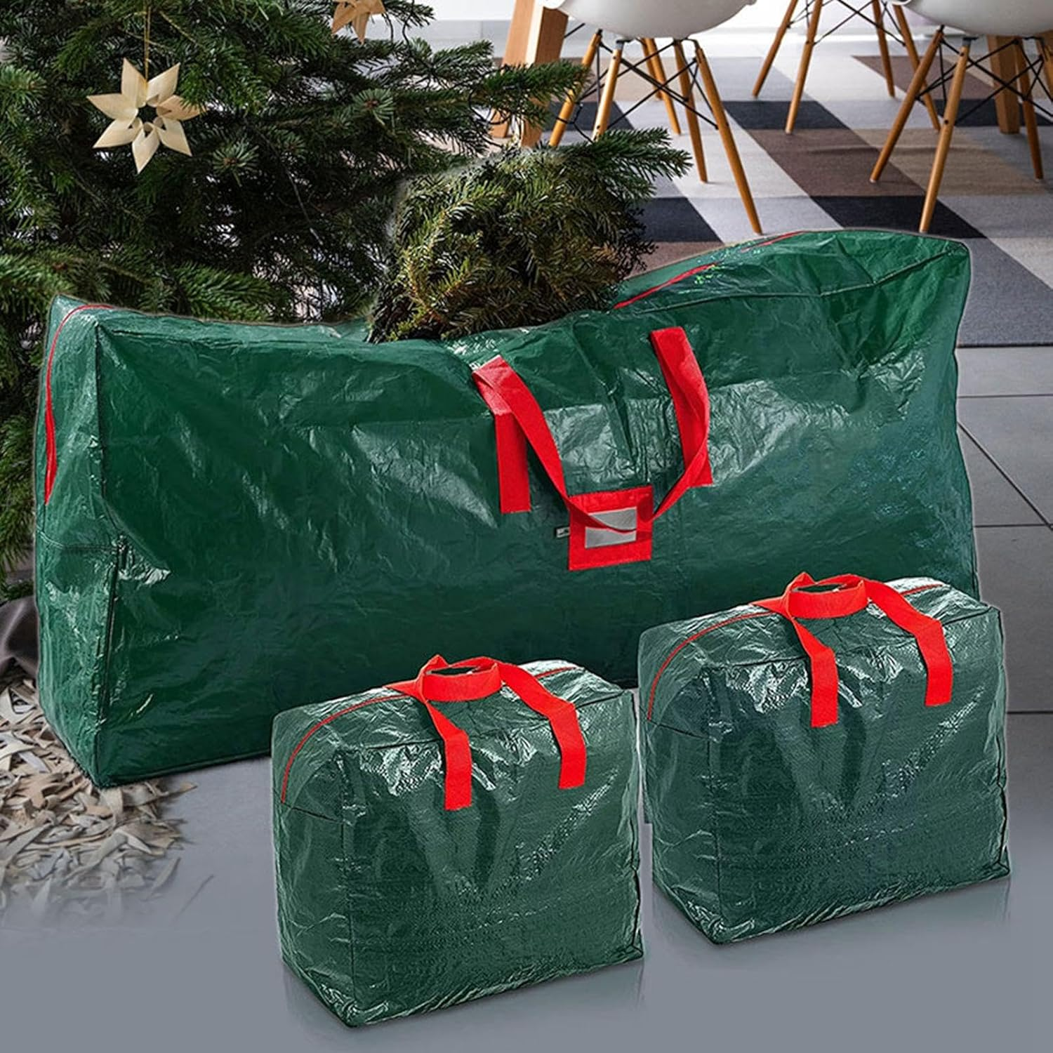 Perfk 3Pcs Christmas Tree Bag Laundry Bag Portable Artificial Xmas Tree Container Christmas Wreath Storage Bag for Holiday Clothes image number 4