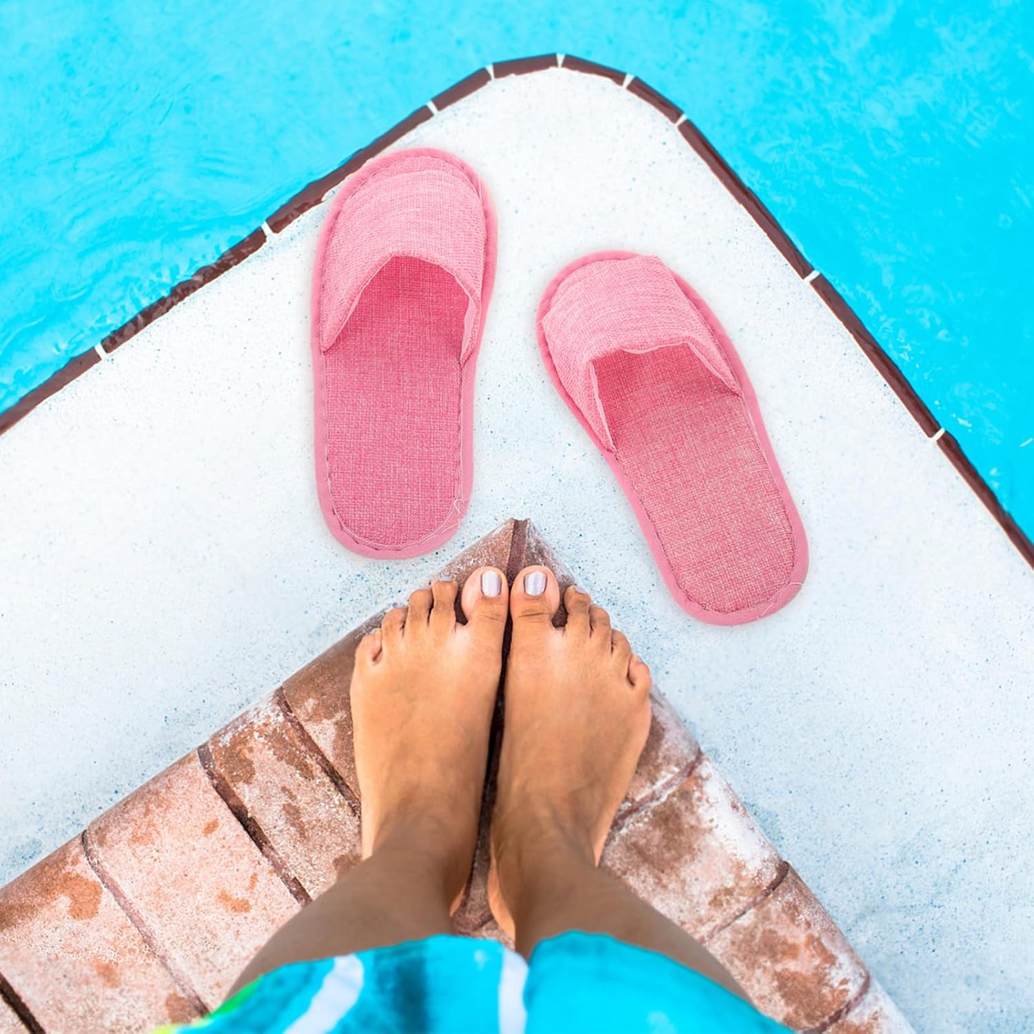 Baluue 10Pairs Fleece Linen Slippers Disposable for Men Women Guest House Slippers image number 1