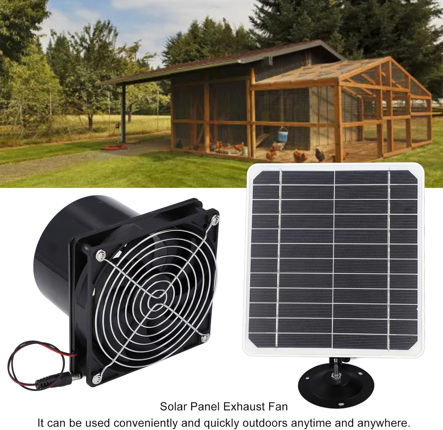 Solar Powered Exhaust Fan, 12V 50W Solar Panel with 6.5 Inch Ventilation Fan Kit, Powerful Ventilation Solar Powered Fan Vent Fan for Chicken Coops, Greenhouses, Sheds, Pet House