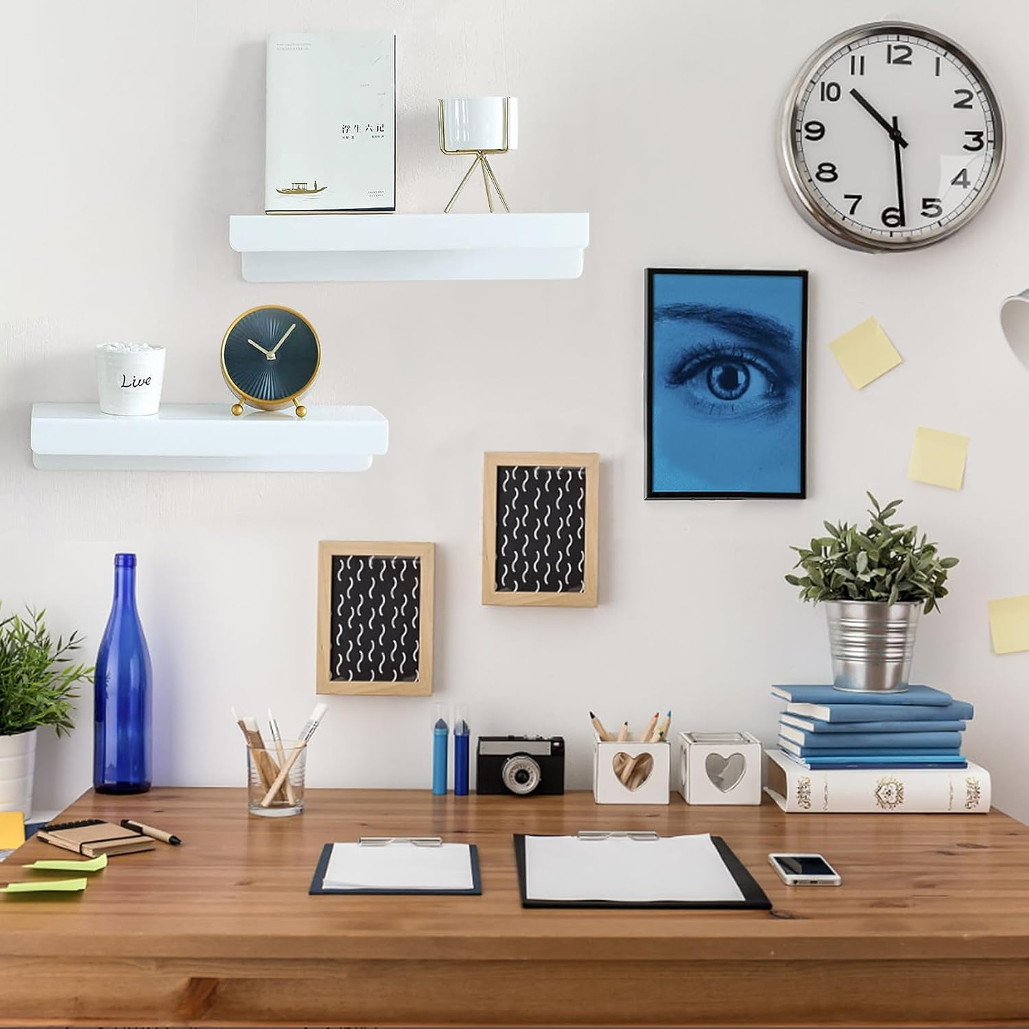 4 Pack Wall Floating Shelves, 30Cm U Shape Acrylic Wall Storage Shelves, Easy Installation Multifunctional Display Stand for Vinyl Record, Books (White)