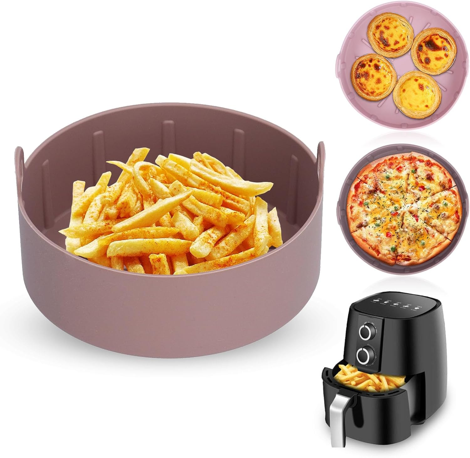 Omabeta Silicone Fryer Basket Tray with Efficient Air Circulation for Convenient Cooking, Reusable Silicone Pot,16 * 16 * 7.5Cm 6.3 * 6.3 * 3In,Pink