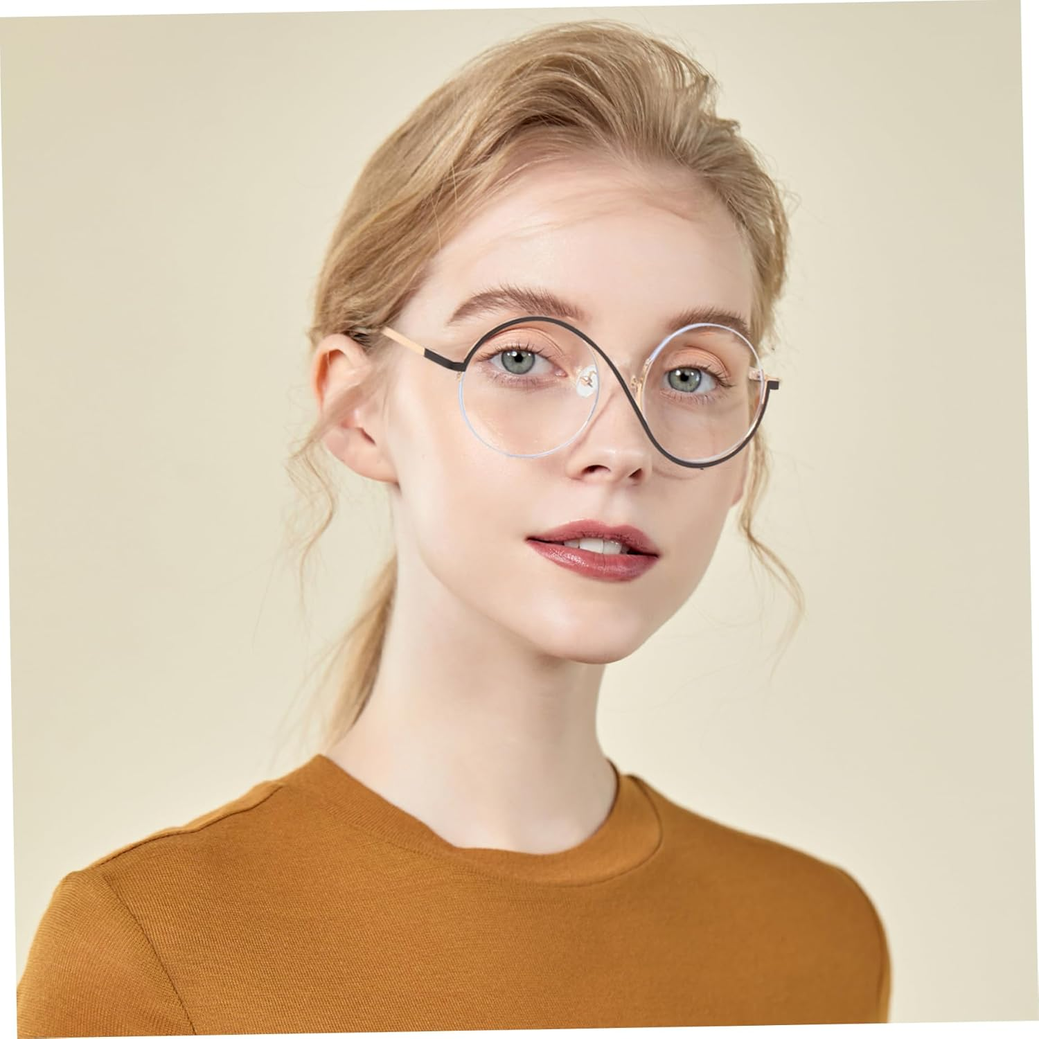 Round Frame Glasses Metal Frame Glasses with PC Lens Non  Glasses Minimalist Trendy Fashion Glasses with Storage Case for Daily Wear, Travel, Photos image number 1