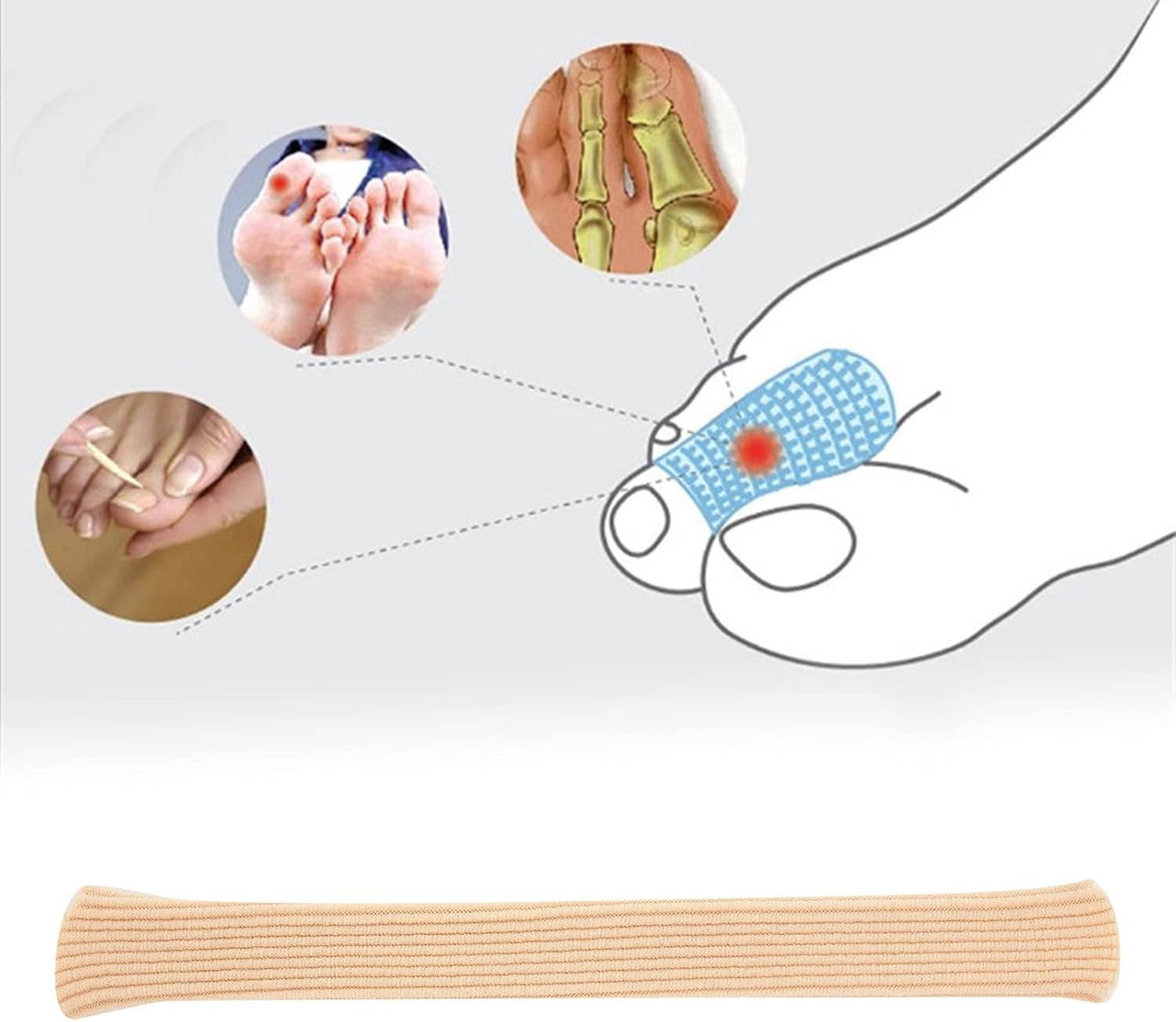 Toe Tube, Toe Sleeve Protectors, Sleeves Stress Pain Relief Portable Soft Elastic Toe Cover Protector Fiber Silicone Foam Toe Protectors Toe Tubes image number 3