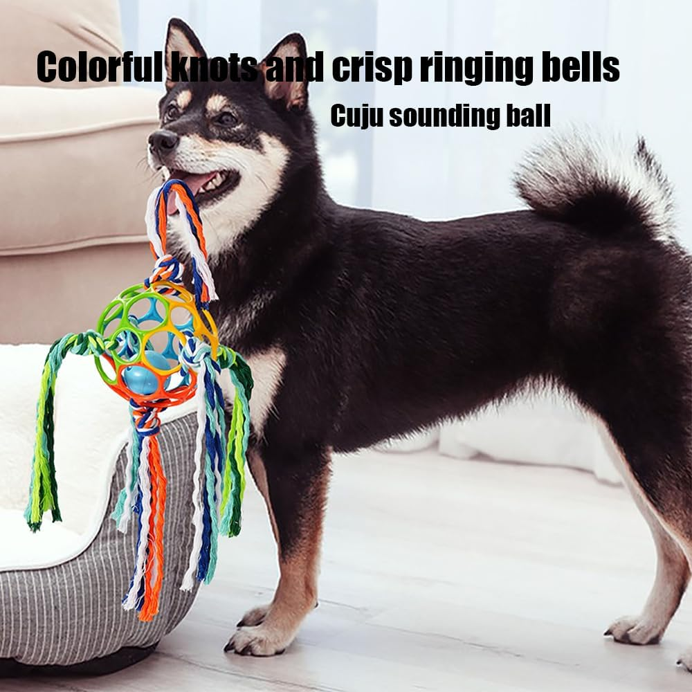 1 PCS Dog Training Ball on Rope with Squeaky Ball,Durable Bell Balls on Rope,6 Colorful Strap Tug of War Dog Toy,Pet Indoor Outdoor Fetch Training Chew Toy,For Puppies Small and Medium Dogs image number 6