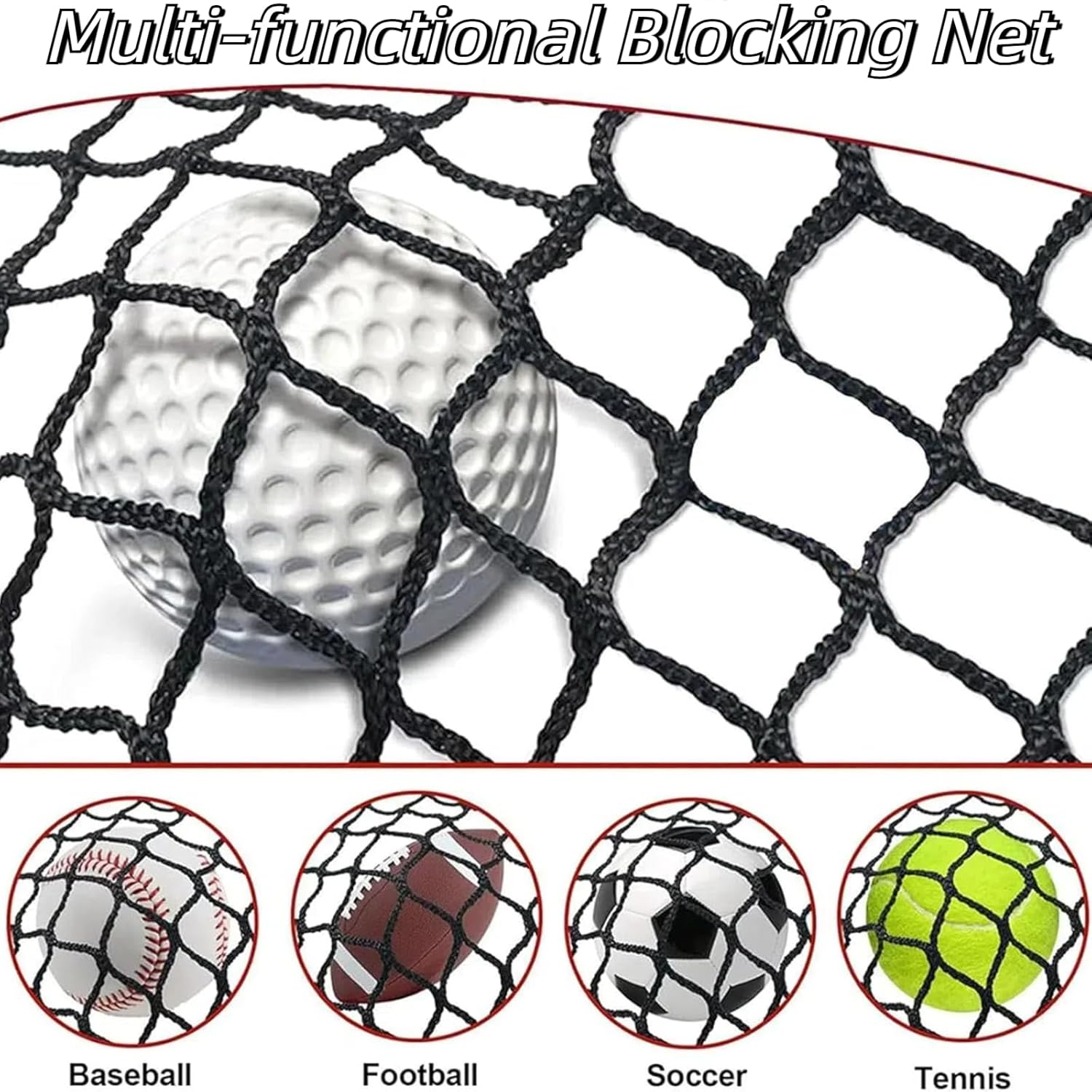 Golf Practice Net - 3M*3M Heavy Duty Sports Net Barrier for Golf, Baseball, Basketball, Soccer and Hockey - High Impact Nylon Netting for Backyard, Garage, Indoor/Outdoor Use (10 * 10FT) image number 5
