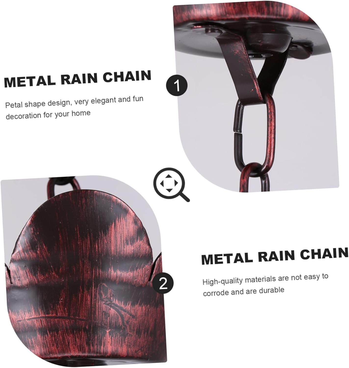 FONDOTIN 1M Metal Rain Chain Petal Design Elegant Chimes and Cups for Gutter Decoration for Garden Patio and Courtyard Creates Serene Ambiance Cascading