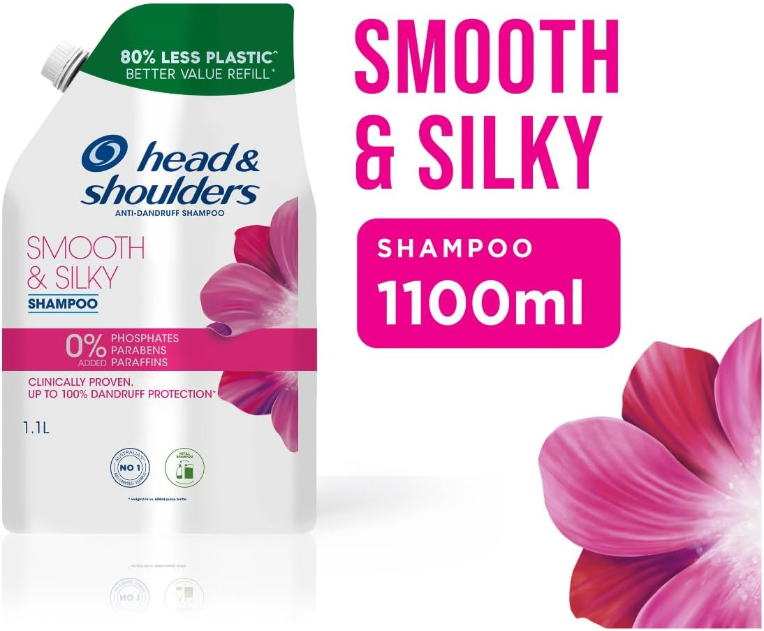 Head & Shoulders Smooth & Silky anti Dandruff Shampoo Refill 1.1L Shampoo image number 1
