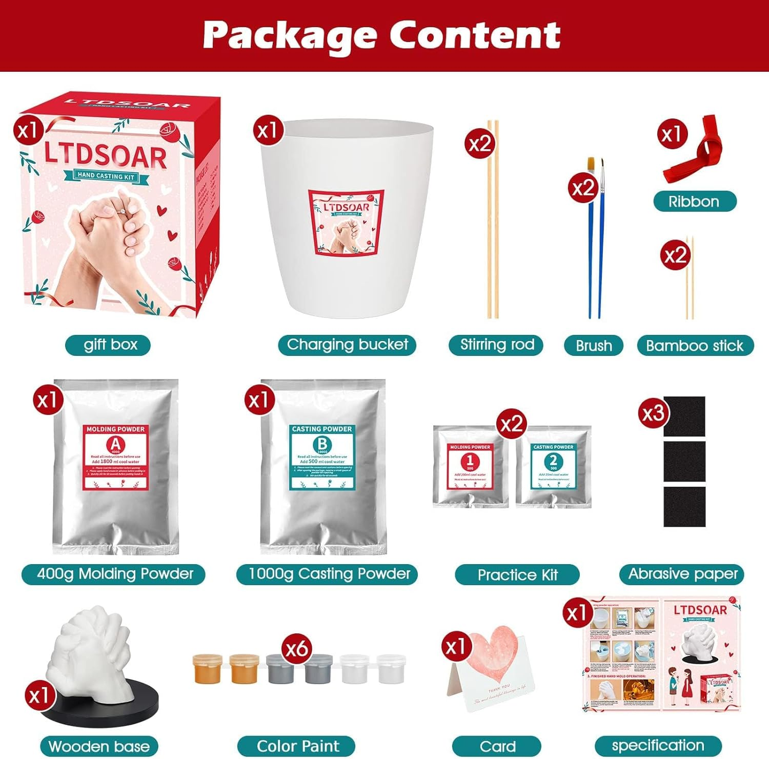 LTDSOAR Hand Casting Kit, Couples with Practice Kit, Hand Mold Kit for Adults & Kids, Romantic Anniversary Wedding Birthday for Her or Him,Boyfriend Girlfriend Unique image number 4