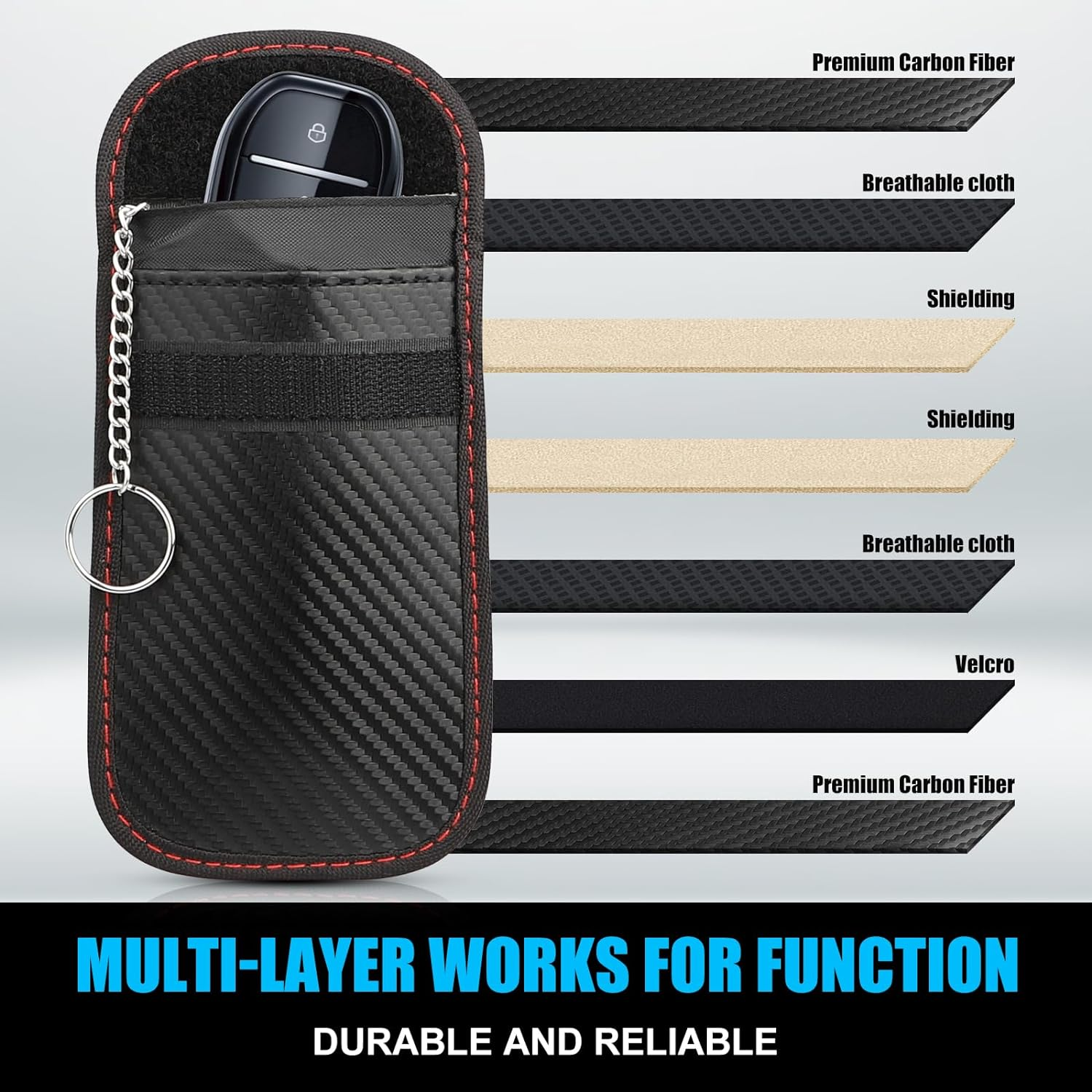 Diyife Classic Large Car Key Signal Blocker Box, plus 2 Pack Faraday Pouch & Blocker Cards, Anti-Theft Key Fob Protector, RFID Signal Blocking Box, 8-12 Car Keys Capacity, Black, Leather image number 5