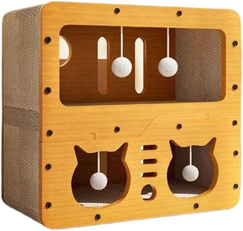 Double-Layer Cardboard Cat House &ndash; Indoor Cat Hideaway with Scratching Pads & Hanging Ball Toy, Durable Corrugated Cat Condo, Easy to Assemble for Kittens & Adult Cats (45&times;28&times;51Cm) image number 2