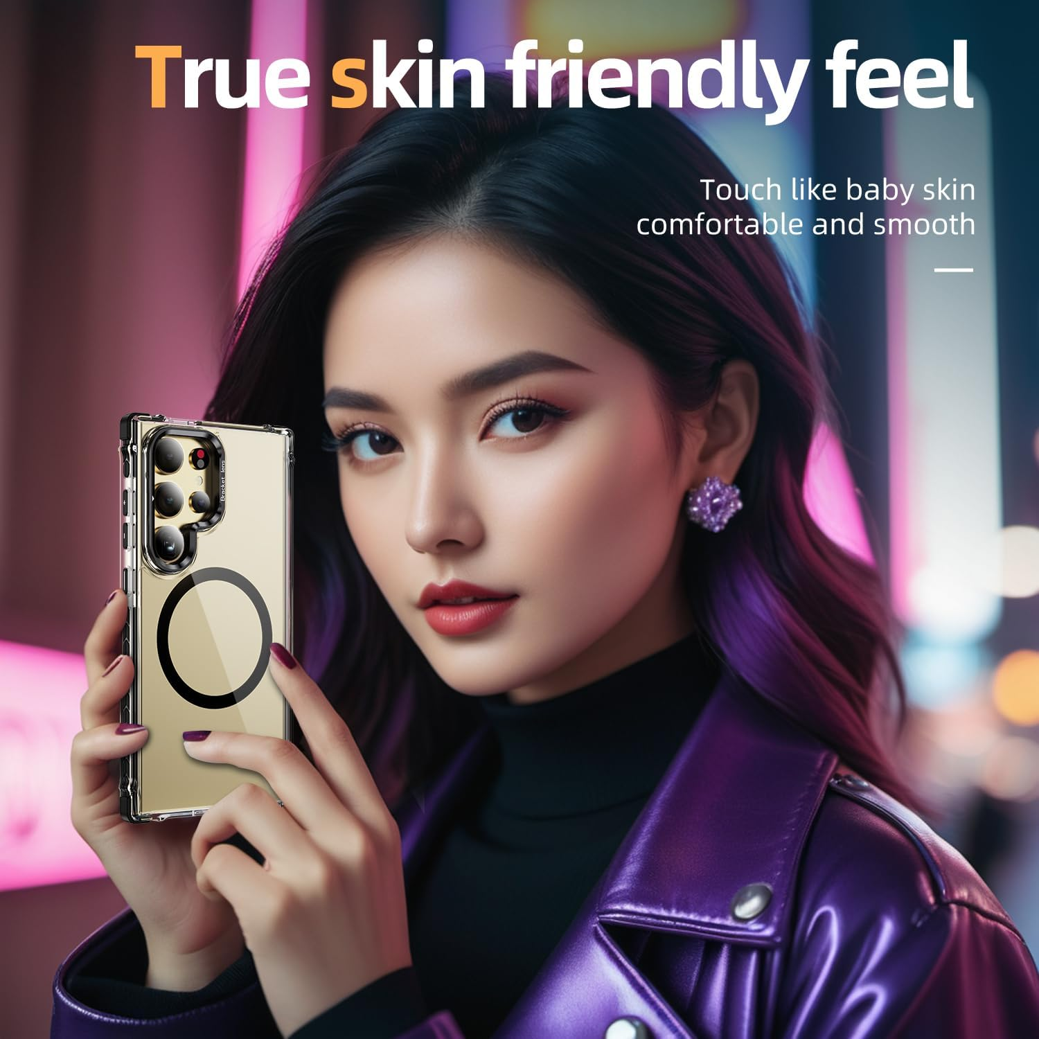 For Samsung S24 Ultra Case with Metal Camera Stand,Magnetic High-Transparency Full Protection Shockproof Case for Galaxy S24 Ultra（Black） image number 2