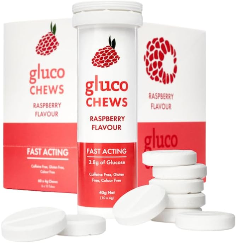 Glucology Fast Acting Glucochews | Raspberry Flavour | 40 Chews (4 Pack)