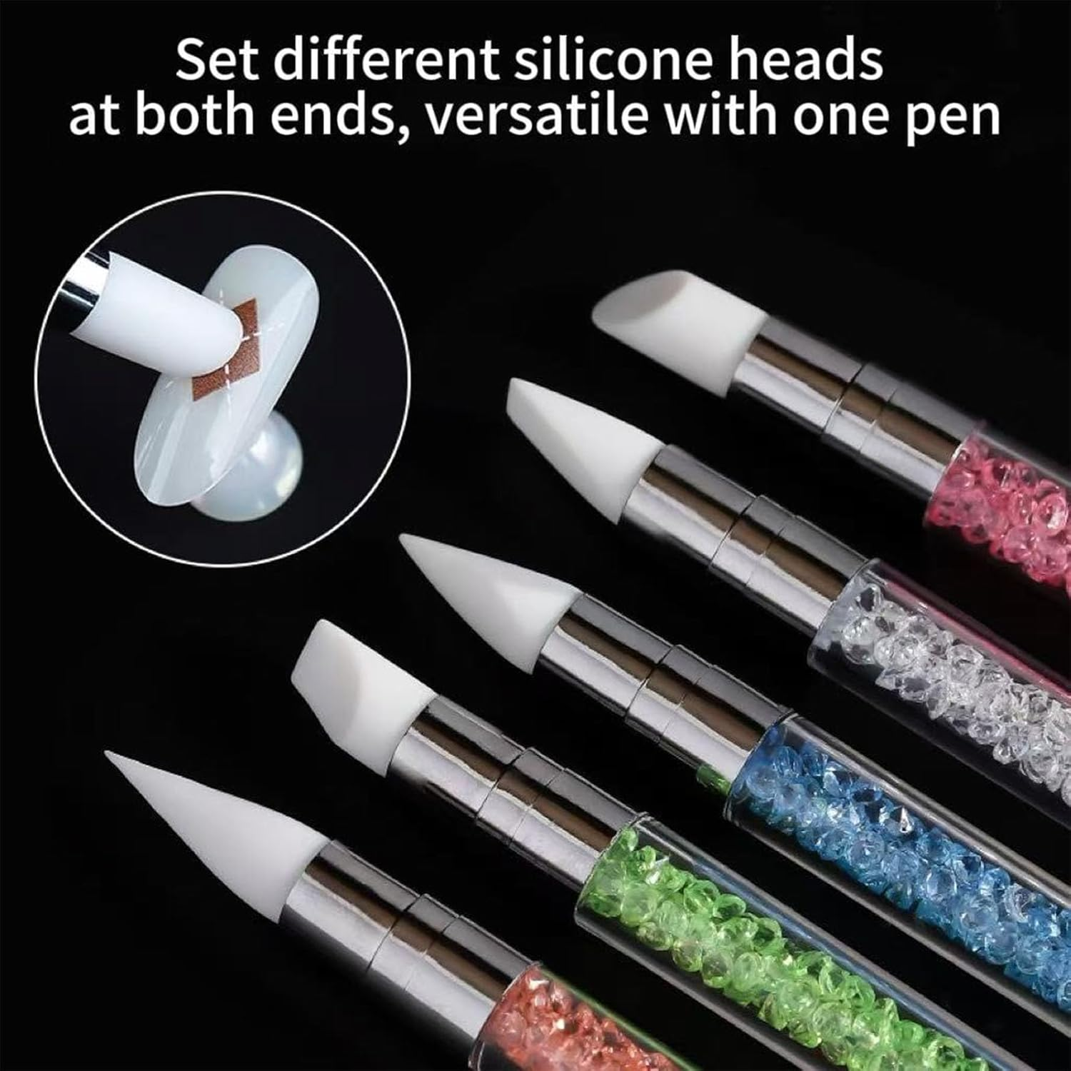 Dinghaole 7PCS Double Headed Silicone Nail Art Sculpture Pen Set -7-Color Professional Nail DIY Carving Tool for Rhinestones, Polishing Carving, and Details. image number 6
