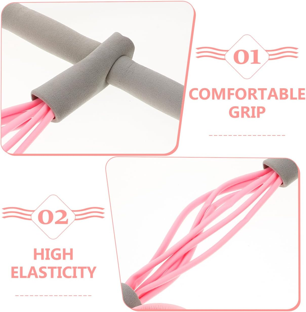 Mipcase Resistance Band with Handle : 6-Tube Elastic Foot Pedal Resistance Band for Yoga Abdomen Leg Stretching, 18.47X10.22X2.16In (Pink) image number 2