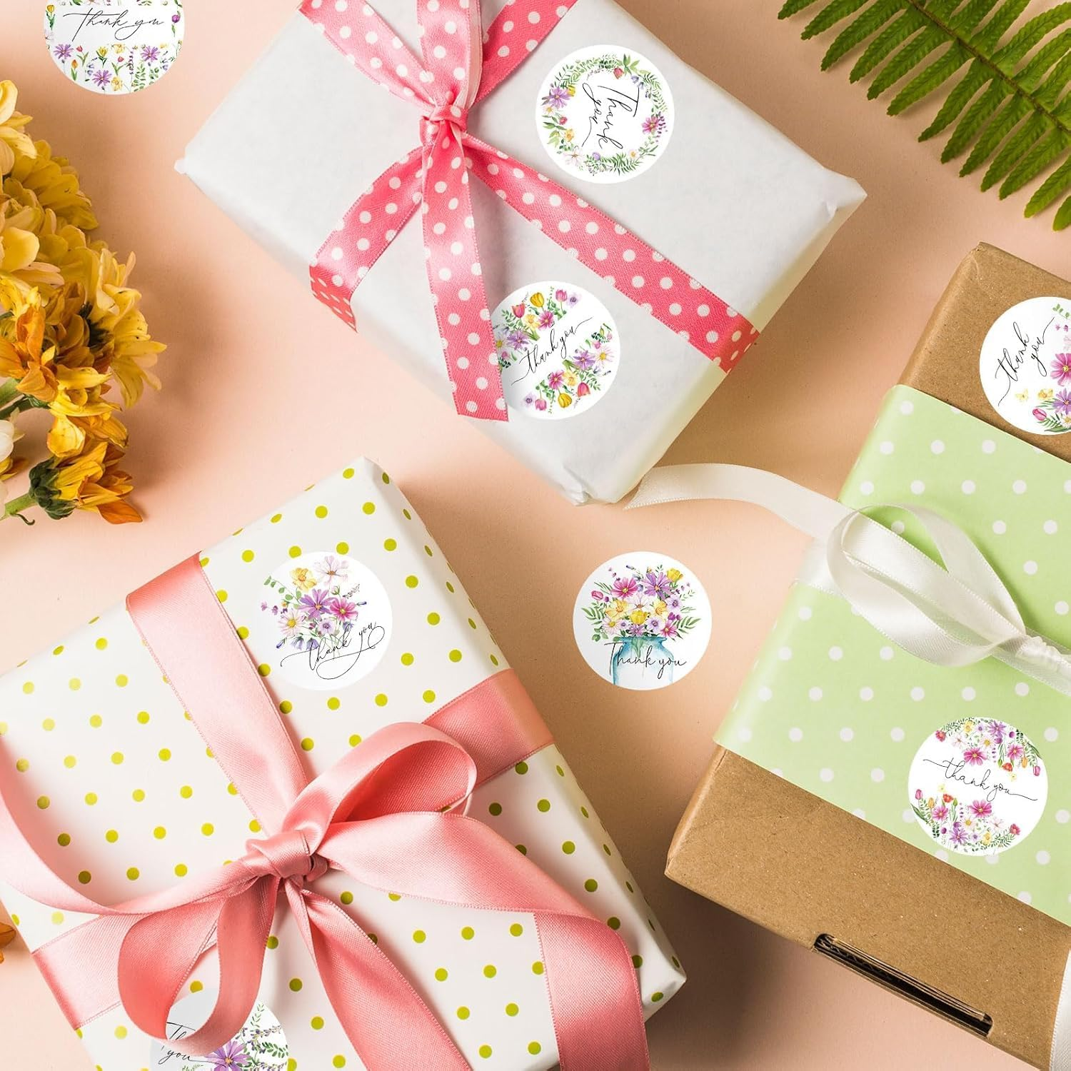 1000Pcs Thank You Stickers, Envelope Stickers Wildflower Spring Thanks Stickers 2.5 Cm/1 Inch Thank You Tags Seal Labels for Business Wedding Festival Baby Shower Birthday Party (2 Rolls) image number 2