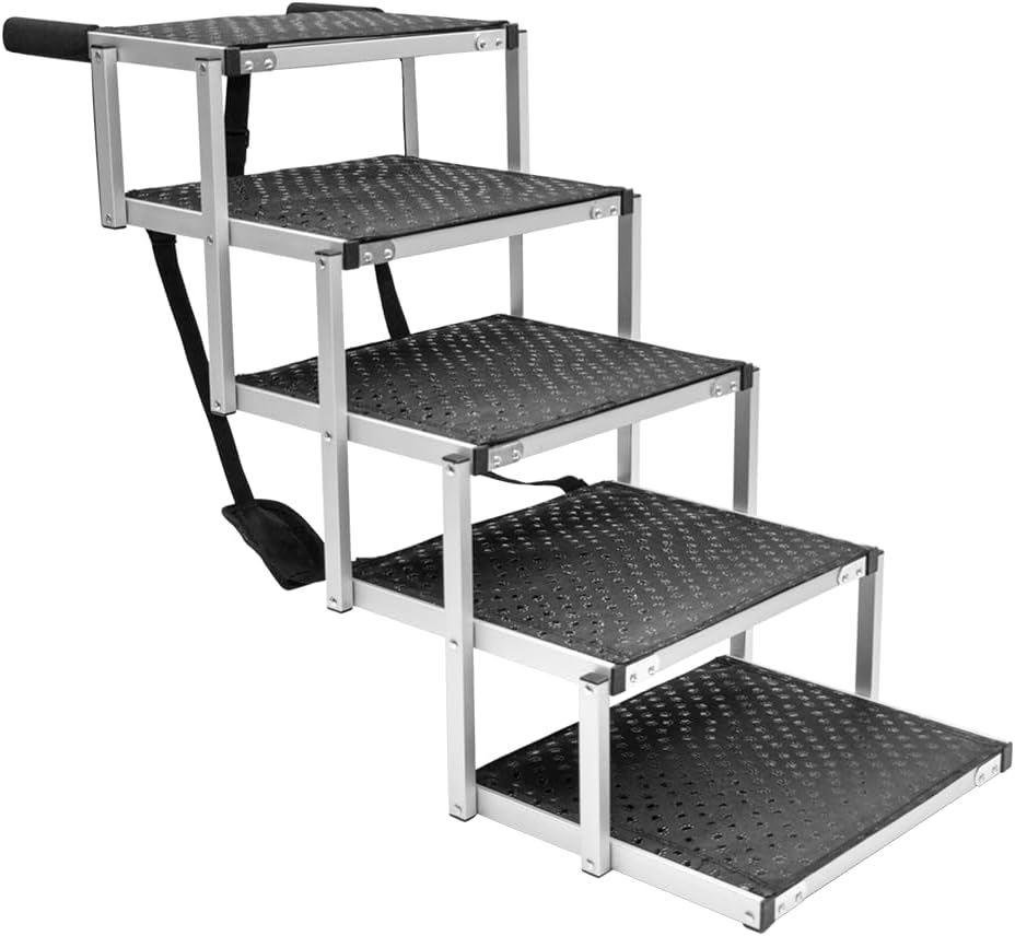Melpet Folding Dog Stair Lightweight Aluminium Dog Ramp Adjustable Height 5 Steps Pet Ladder Loads up to 70Kg with Non-Slip Surface for Cars Trunk SUV Trucks image number 4