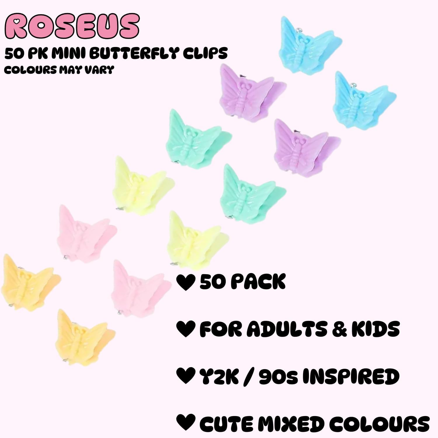Mini Butterfly Hair Clips 50Pc - Pastel Hair Claw Clips 90S Y2K Inspired 50Pc Assorted Colours image number 4