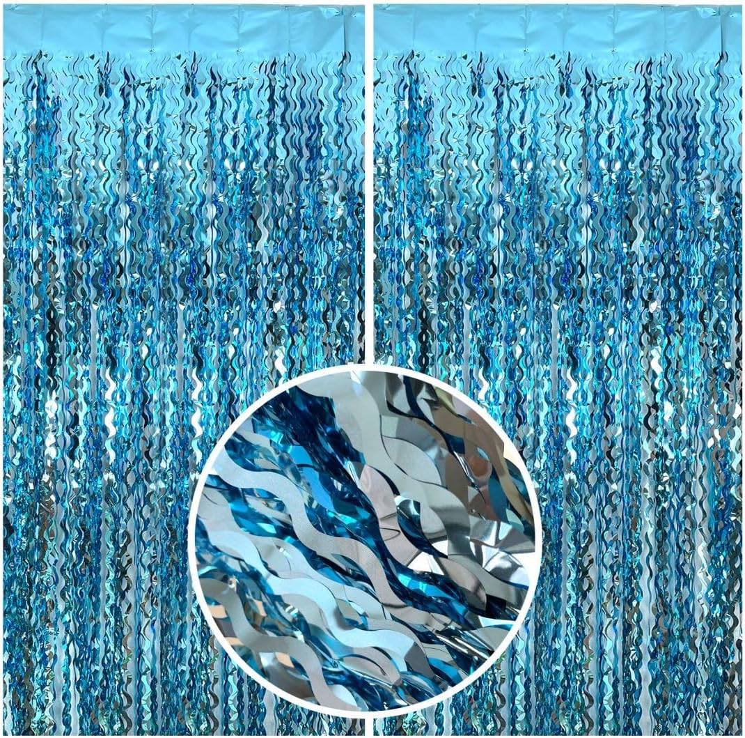 Backdrop for Party Decorations, Wave Foil Fringe Curtain Tinsel Photo Backdrop Blue Tinsel Curtain Party Backdrop Streamers for Birthday Wedding Bachelorette Christmas Celebration Party Decorations image number 4