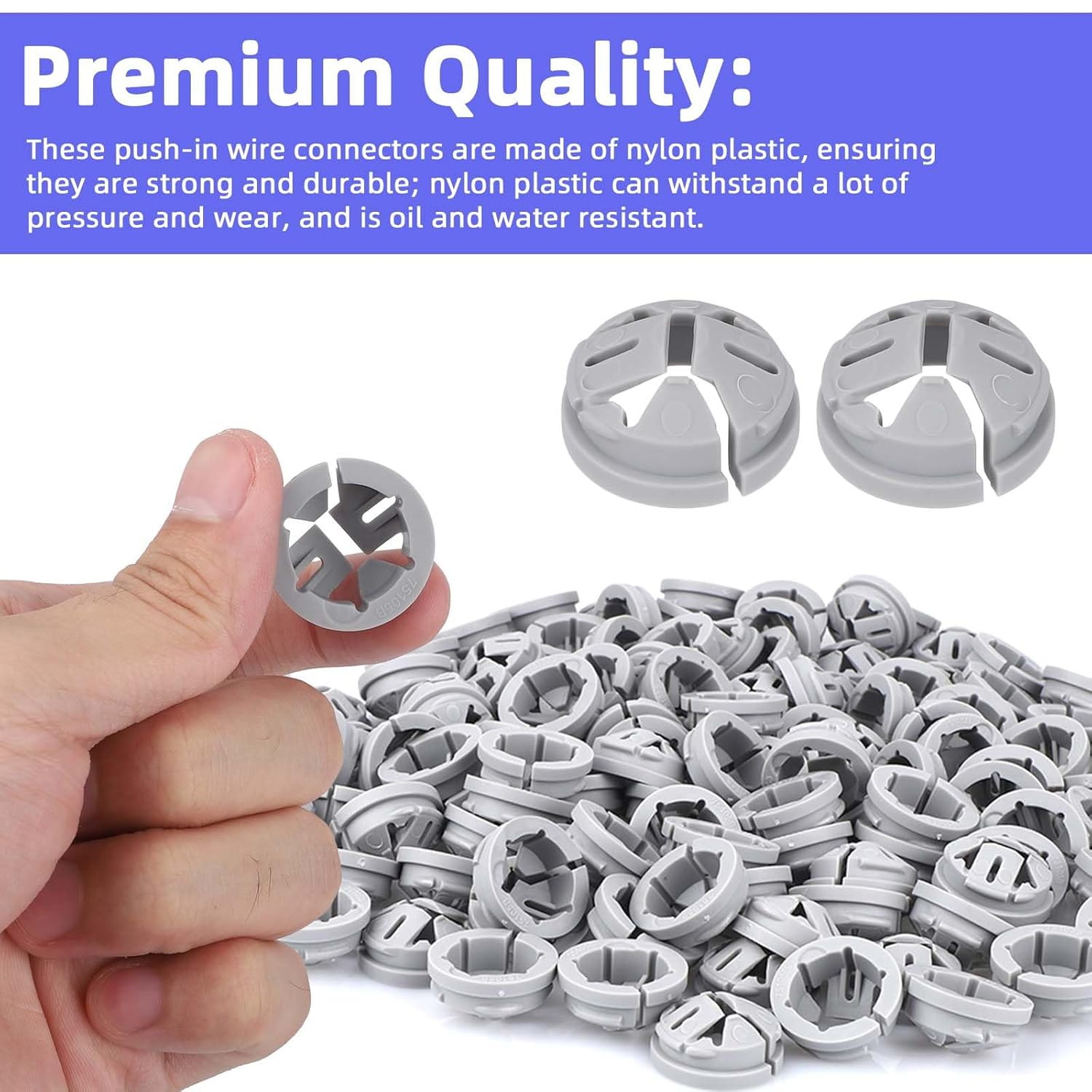 BOXOB 120Pcs Non-Metallic Push-In Cable Connectors, 3/8-1/2 Inch Electrical Box Wire Connectors Practical Conduit Fittings for Junction Box, Fits 1/2 Inch Knockouts (Gray) image number 3