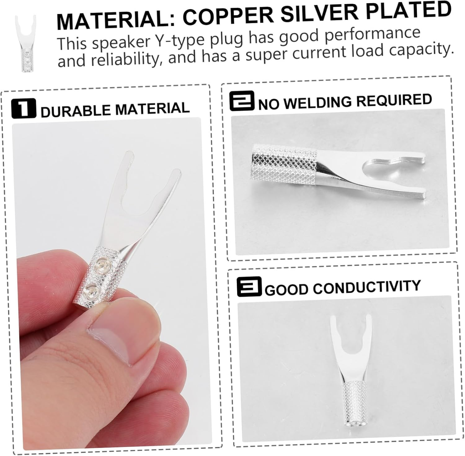 UTHCLO Silver-Plated Audio Cable Plug Adapter Y-Shape Banana Speaker Wire Connector for Home Audio Systems Compatible with Amplifiers and Speakers image number 1