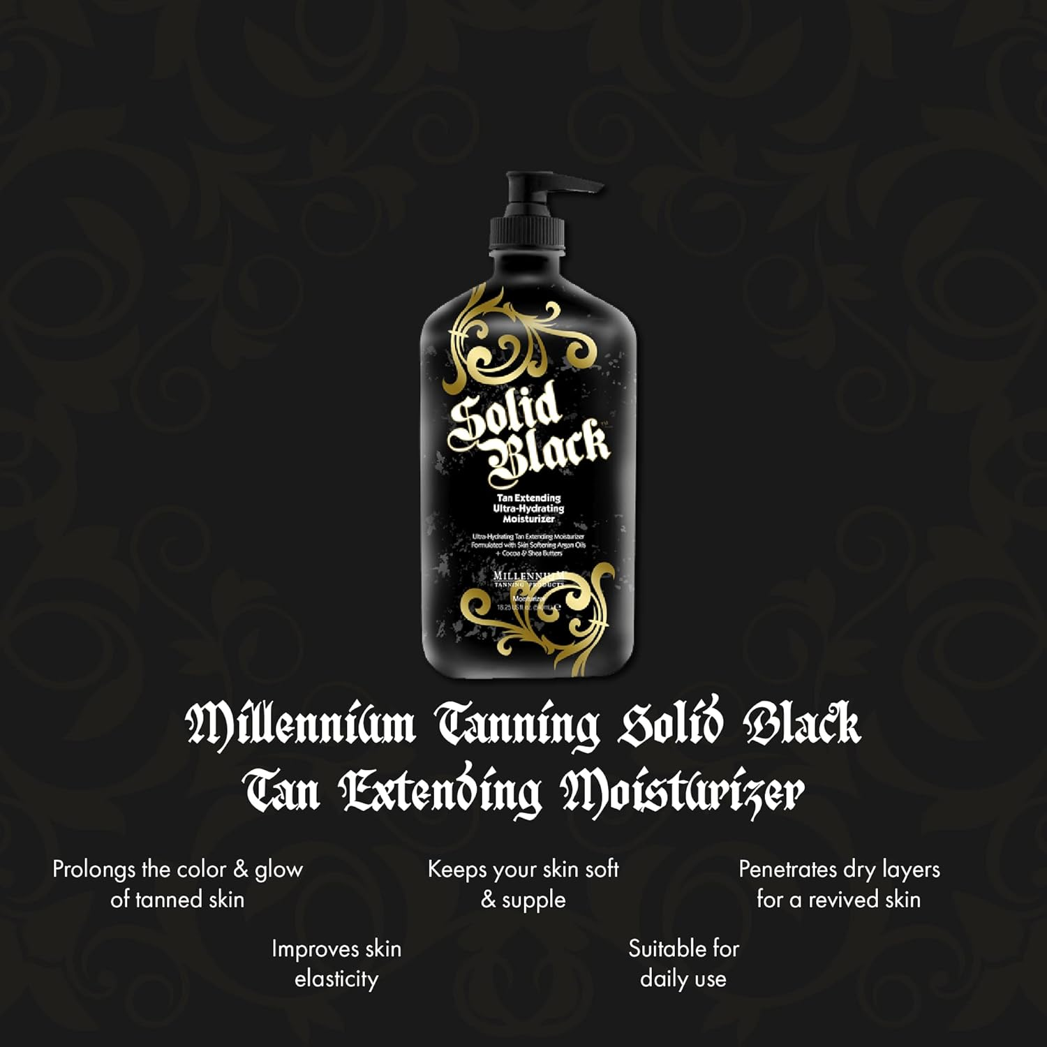 Millennium Tanning SOLID BLACK TAN EXTENDER Moisturiser with Argan Oils 540Ml image number 3