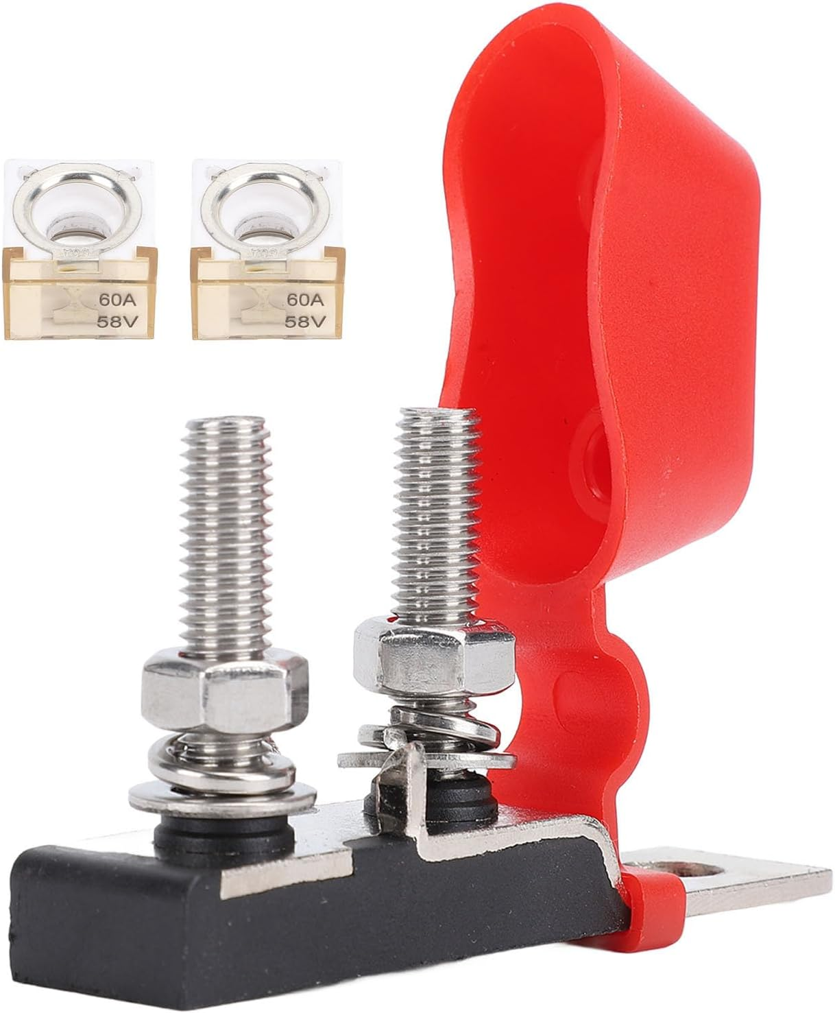 Dual Terminal Fusess Block, Marine Rated Battery Fusess MRBF Fusess Holder, DC58V M8 Double Studs MRBF Fusess Holder for Car Marine Boat RV, Automotive Replacement Fusess Holders image number 1