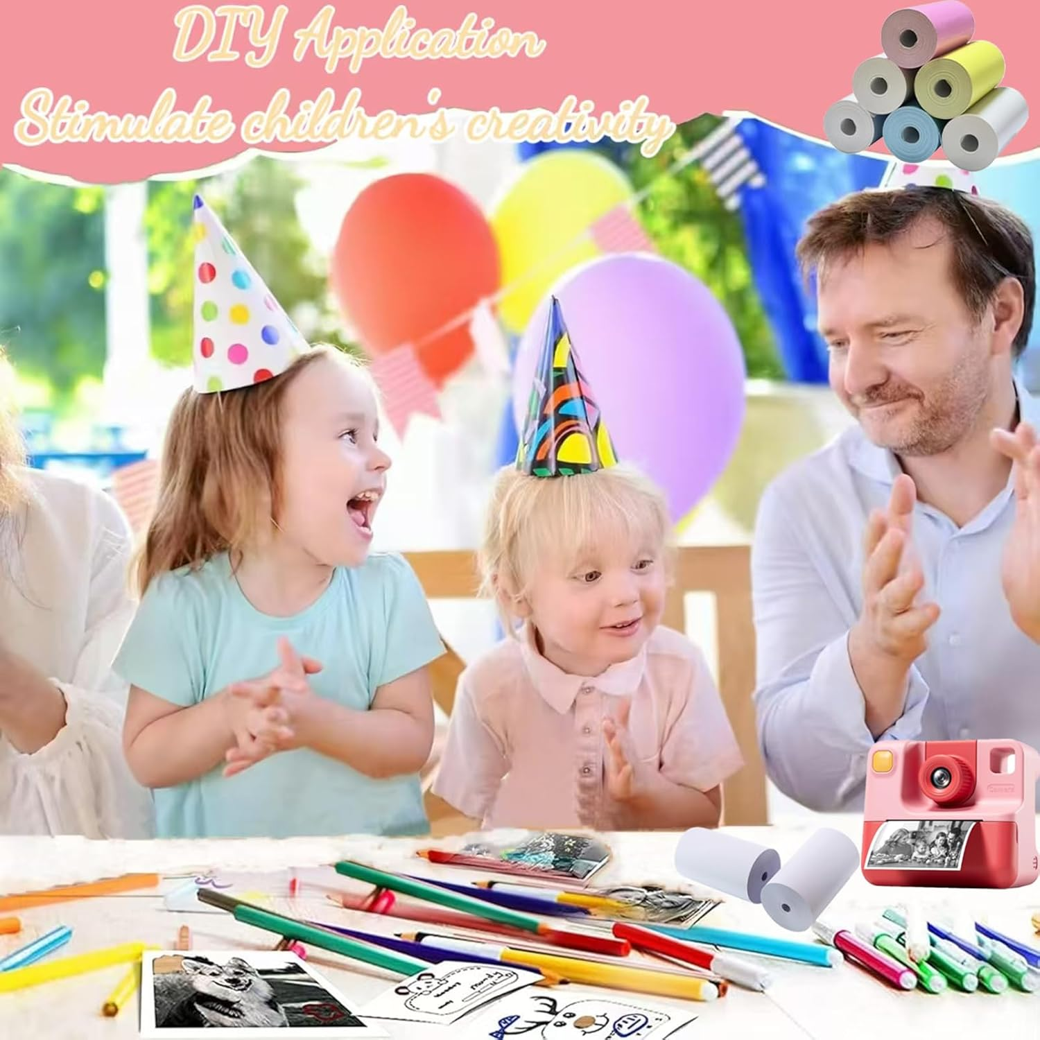 16 Rolls of Kids Instant Refill Paper, Thermal Printing Refill Paper Roll Photo Print HD, BPA Free- Suitable for Most Kids Instant Cameras （10 Rolls of White+6Color） image number 2