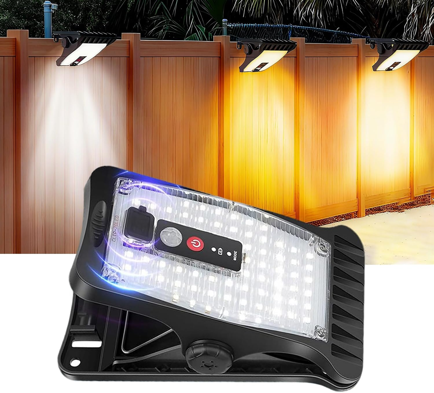 Clip on Solar Lights Outdoor with Motion Sensor, Solar Fence Lights outside Waterproof with 70 Leds, Three-Setting Lighting Modes, 3 Color Temperature, Solar Light for Fence Garage Camping (1 Pack) image number 3