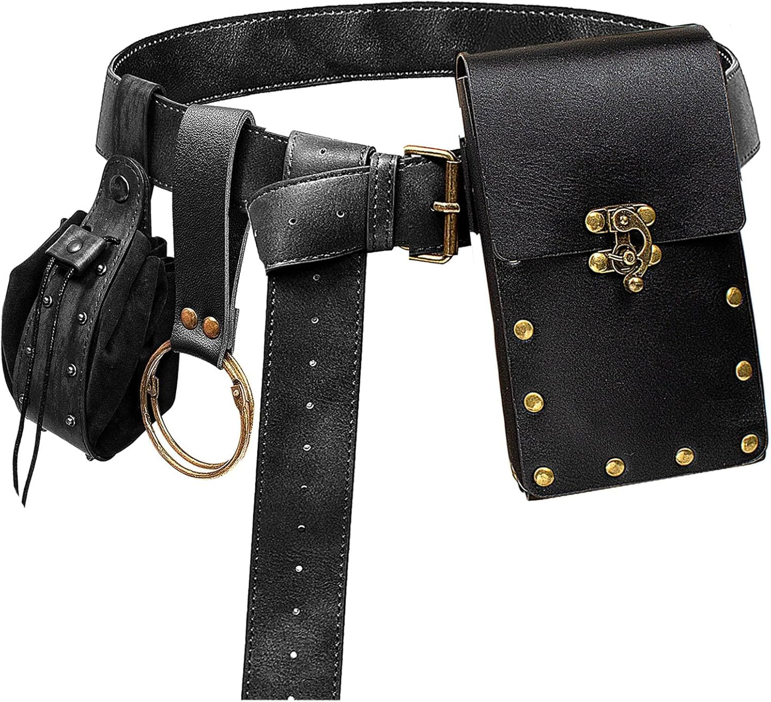Belt Holster Comfortable Waist Bag Phone Holder Steampunk Ren Faire Costume Piece Accessories Festival Cosplay Medieval Waist Bag, 1-Black, One Size