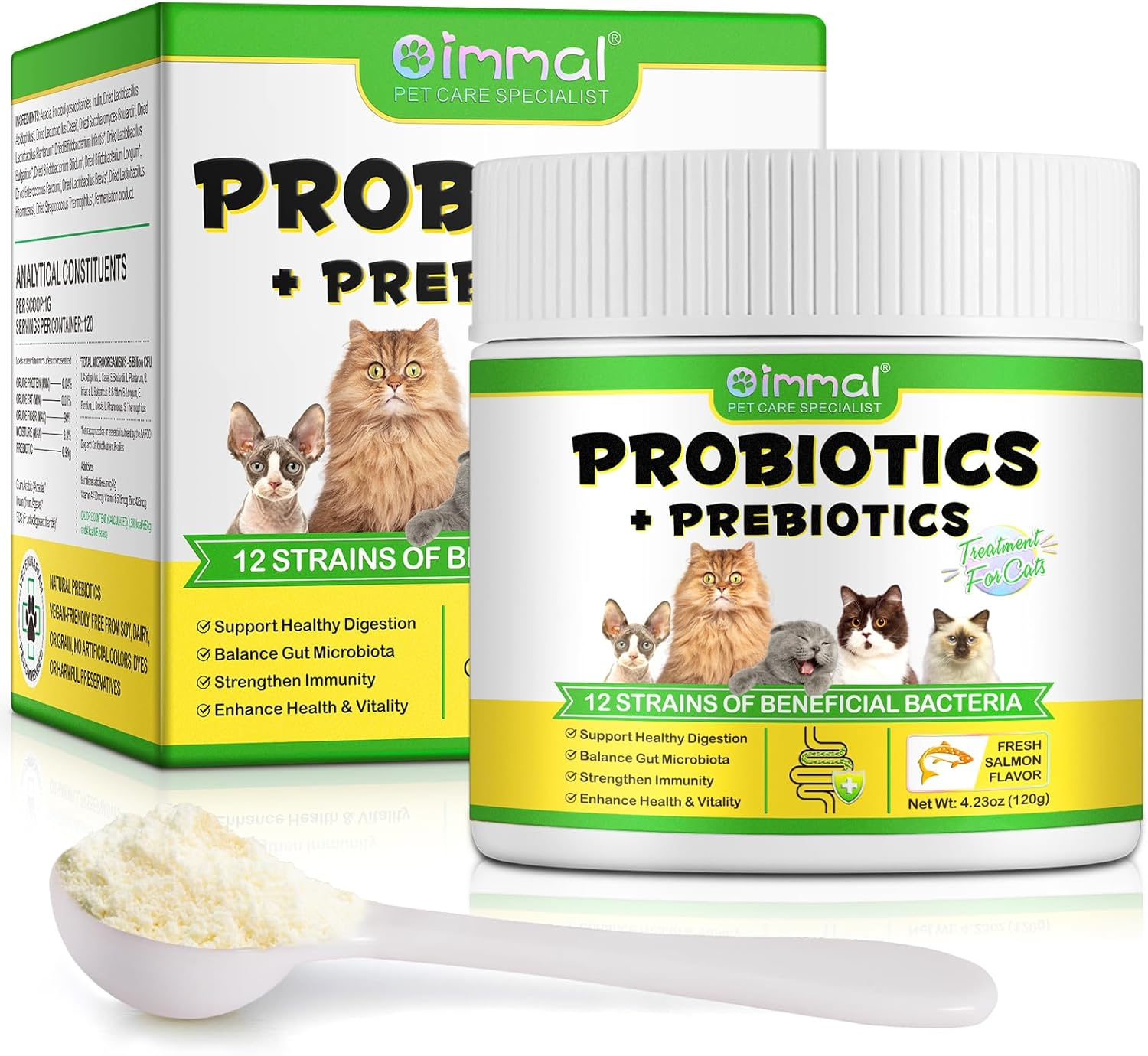 Probiotics for Cats | Cat Probiotic Power | 12 Strains Prebiotics | Fresh Salmon-Flavored Digestive Powder Supplement | 5 Billion Cfus | Gut Health Support | for All Ages and Breeds | 120G image number 6