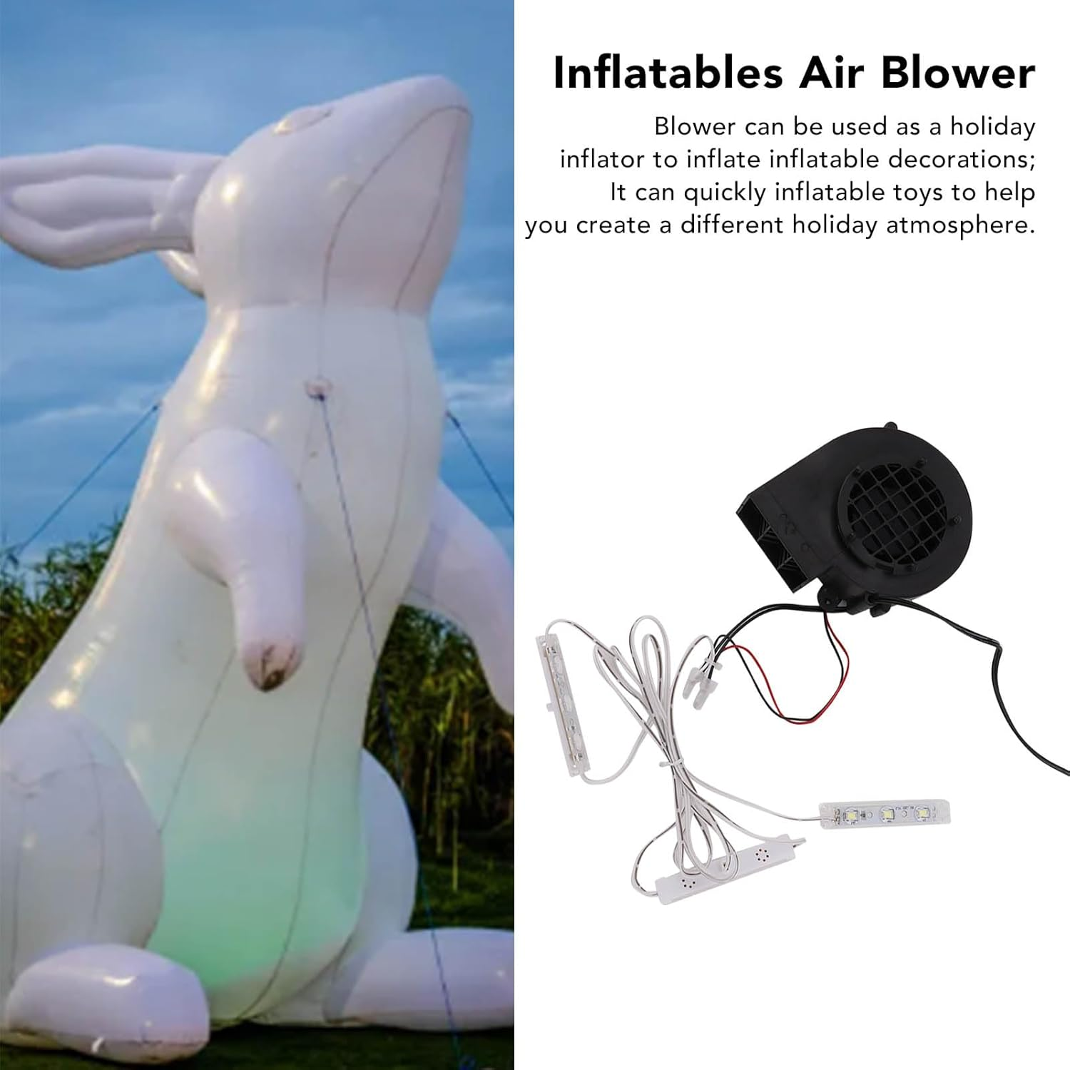 Inflatable Fan Blower Replacement with 3 LED Light Strings, Air Blower for Inflatables, Electric Air Mattress Pump for Halloween, Christmas, Yard, Outdoor Holiday Yard Decoration