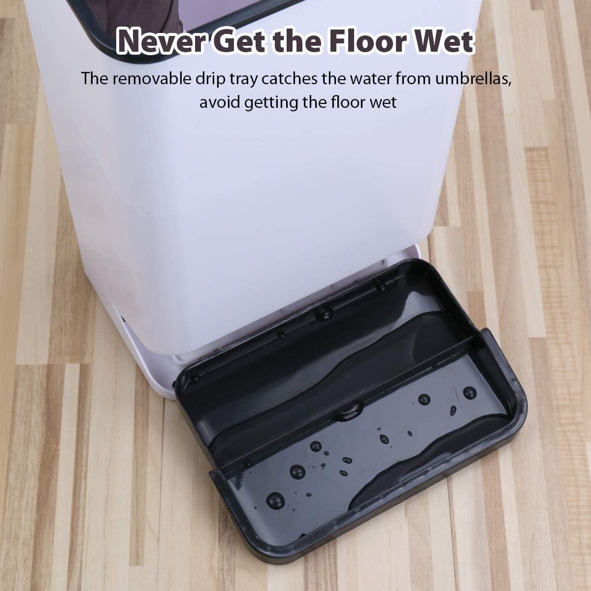 Dricroda Umbrella Stand Holder for Entryway, Umbrella Rack with Removable Drip Tray Free Standing Organizer for Umbrella Walking Sticks Canes, Stored 6 Umbrellas, Ideal for Home Office Decor, White - Black image number 6