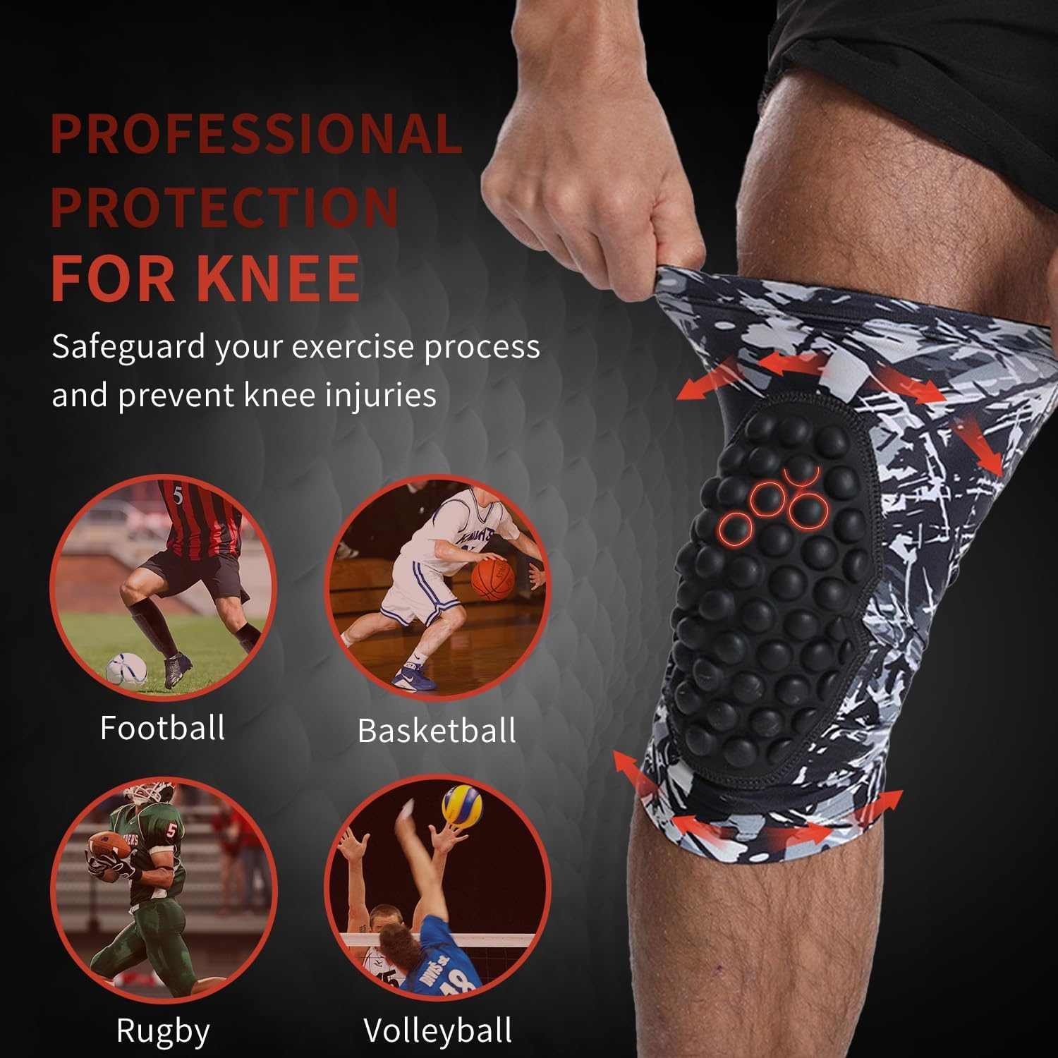 ZANZER Compression Knee Pads for Youth Adult, Basketball Baseball Knee Sports Brace Knee Support, Anti-Slip Collision Avoidance Knee Pad Protector Sleeve for Volleyball Football Cycling (1 Pair,Xl) image number 2