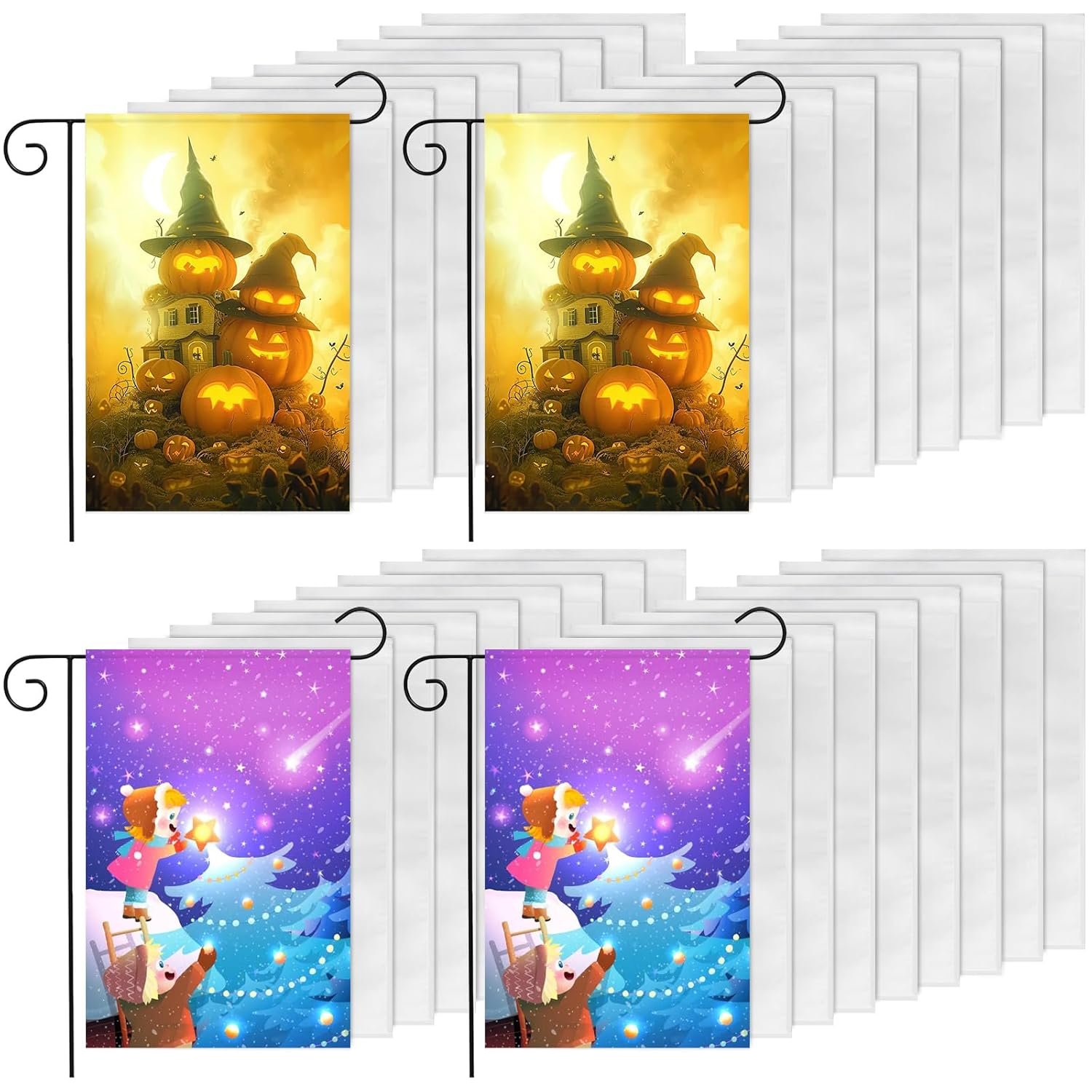 DEAYOU 36 Pack Sublimation Blank Garden Flags, DIY White Lawn Flags Polyester Banners for Outdoor, Courtyard, Party, Home, School, 12" X 18" image number 4