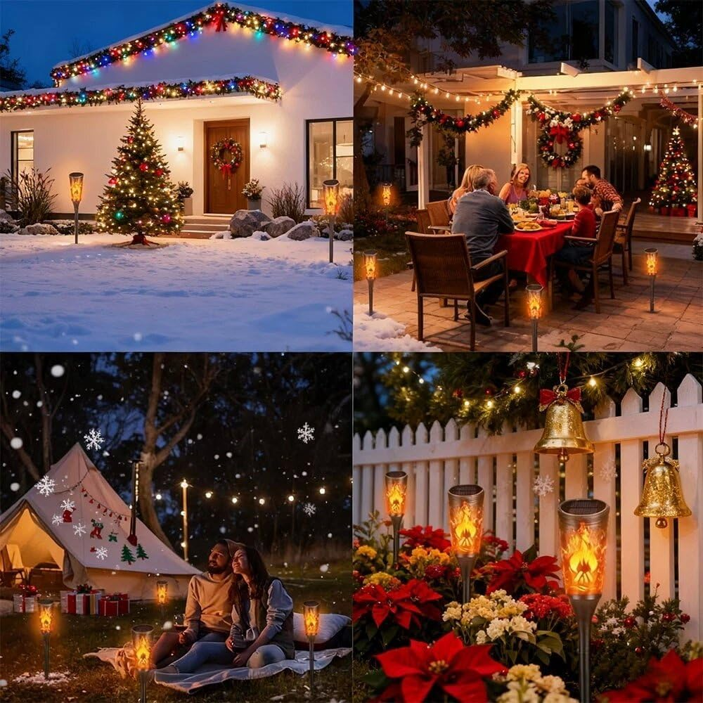 6 Pcs Christmas Decoration Outdoor Solar Lights Torch Light Flickering Flame Pathway image number 1