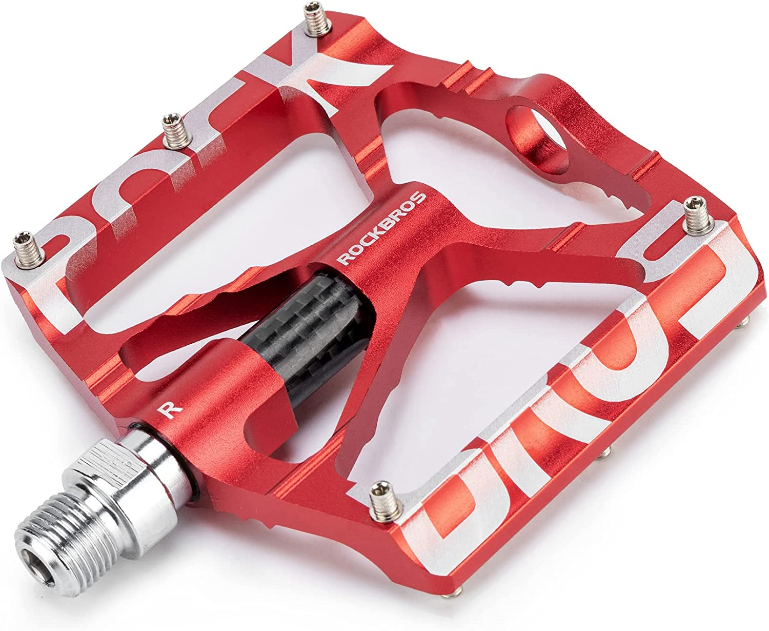 ROCKBROS Mountain Bike Pedals MTB Pedals CNC Non-Slip Lightweight Aluminum Alloy Bicycle Pedals Sealed Bearings Bicycle Platform Pedals 9/16" BMX Road Bike Pedal - Red image number 5