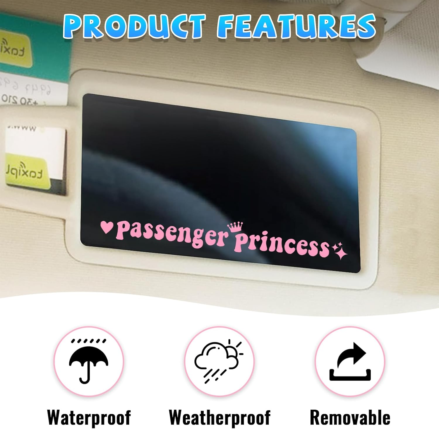 Kewucn Passenger Princess Sticker, 2 PCS Funny Girl Car Decoration Sticker for Window Rear View Mirror, Universal Cute Vinyl Letter Decals Car Accessories for Women Girls Cute Queen(6 Inch, Pink) image number 2