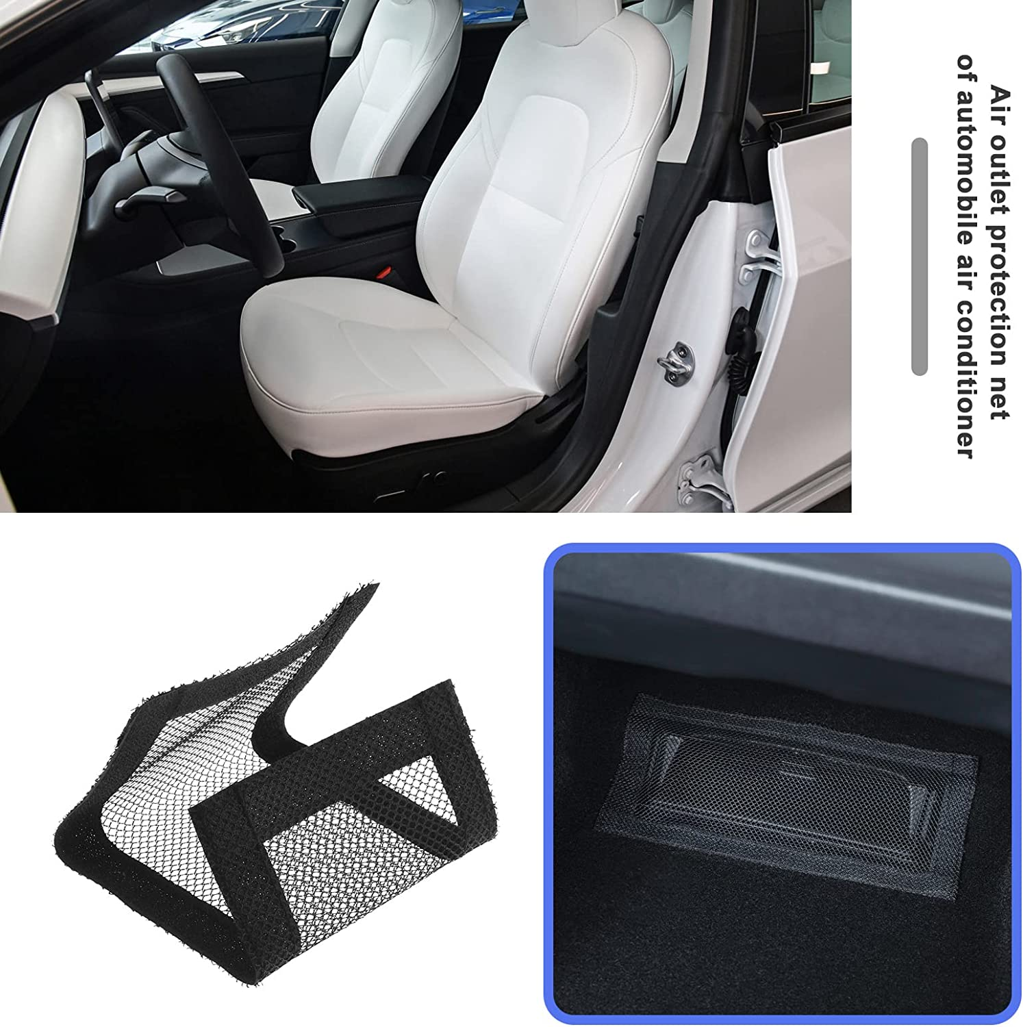 Emagtech 2PCS Car under Seat Air Vent Cover Compatible with Model Y Model 3 Air Outlet Anti-Blocking Mesh Grilles Protector 25X11.8Cm Black image number 3