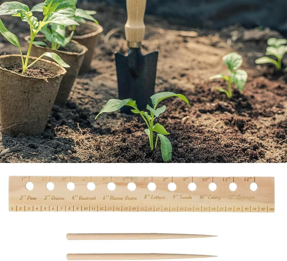 NYGHMY Wooden Planting Ruler and Dibber Set | Seed Spacing Tool for Raised Bed Gardening and Vegetable Gardens | 13 Inch Length, 1.8 Inch Width | Outdoor Garden Accessories image number 4