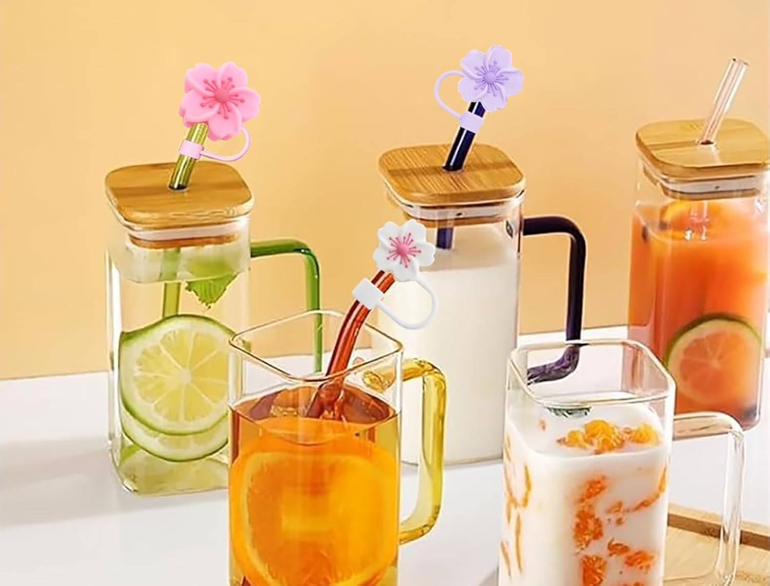 8Pcs Straw Cover Cap for Stanley Cup, Silicone Straw Topper Compatible with 10Mm Stanley 30&40 Oz Stanley Tumbler(Begonia 8Pc image number 1