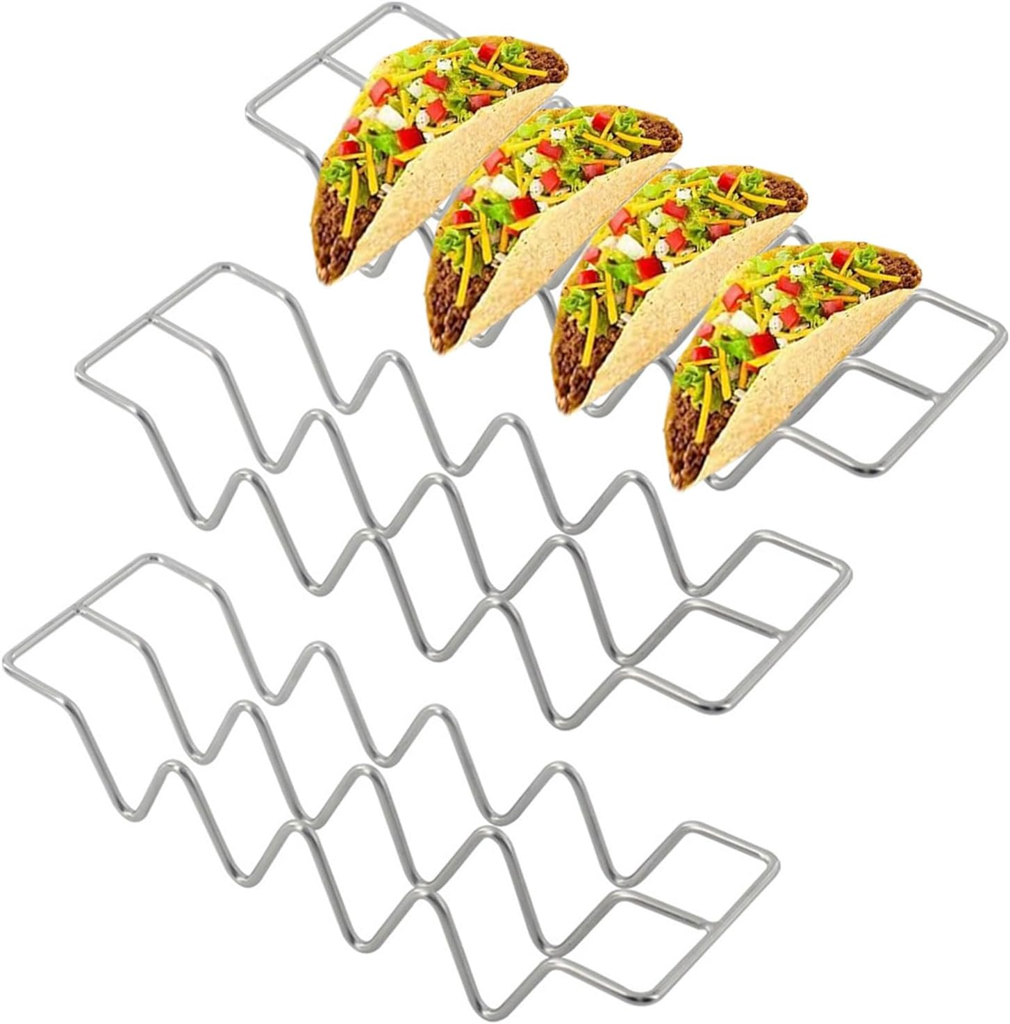 3Pcs Taco Holder, Stainless Steel Taco Shell Holder Stand, Hold 3 or 4 Hard or Soft Shell Taco, Taco Tray Plates for Bar Kitchen Baking, Oven Dishwasher and Grill Safe, Gifts Accessories image number 1