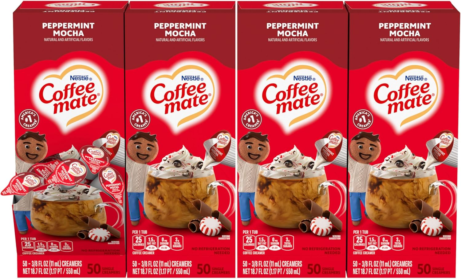 Nestle Coffee Mate Coffee Creamer, Peppermint Mocha, Liquid Creamer Singles, Non Dairy, No Refrigeration, Box of 50 Singles (Pack of 4) image number 3