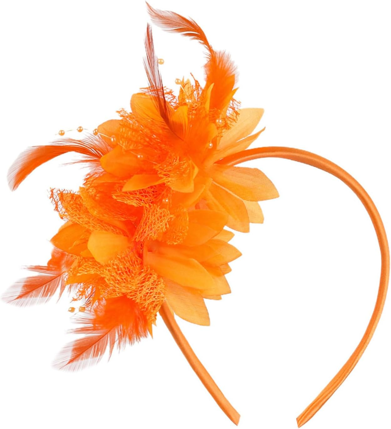 RTRTGS Feather Headband with Artificial Flowers, 1920S Fascinator Headpiece for Women, 20S Headband for Carnival, Cocktail, Wedding, Tea Party Accessories (Red) image number 4